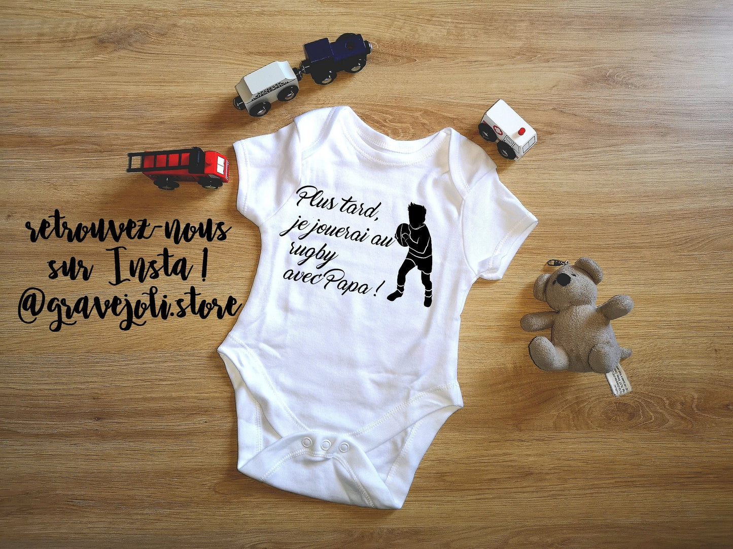 Body bébé plus tard je jouerai au rugby avec Papa, rugbyman, idée cadeau futur papa papi tonton parrain, humour, mignon