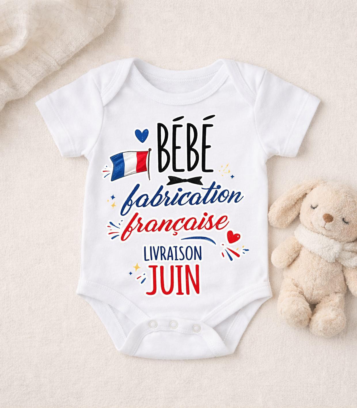 Body bébé « Bébé fabrication française – Livraison mois personnalisé"