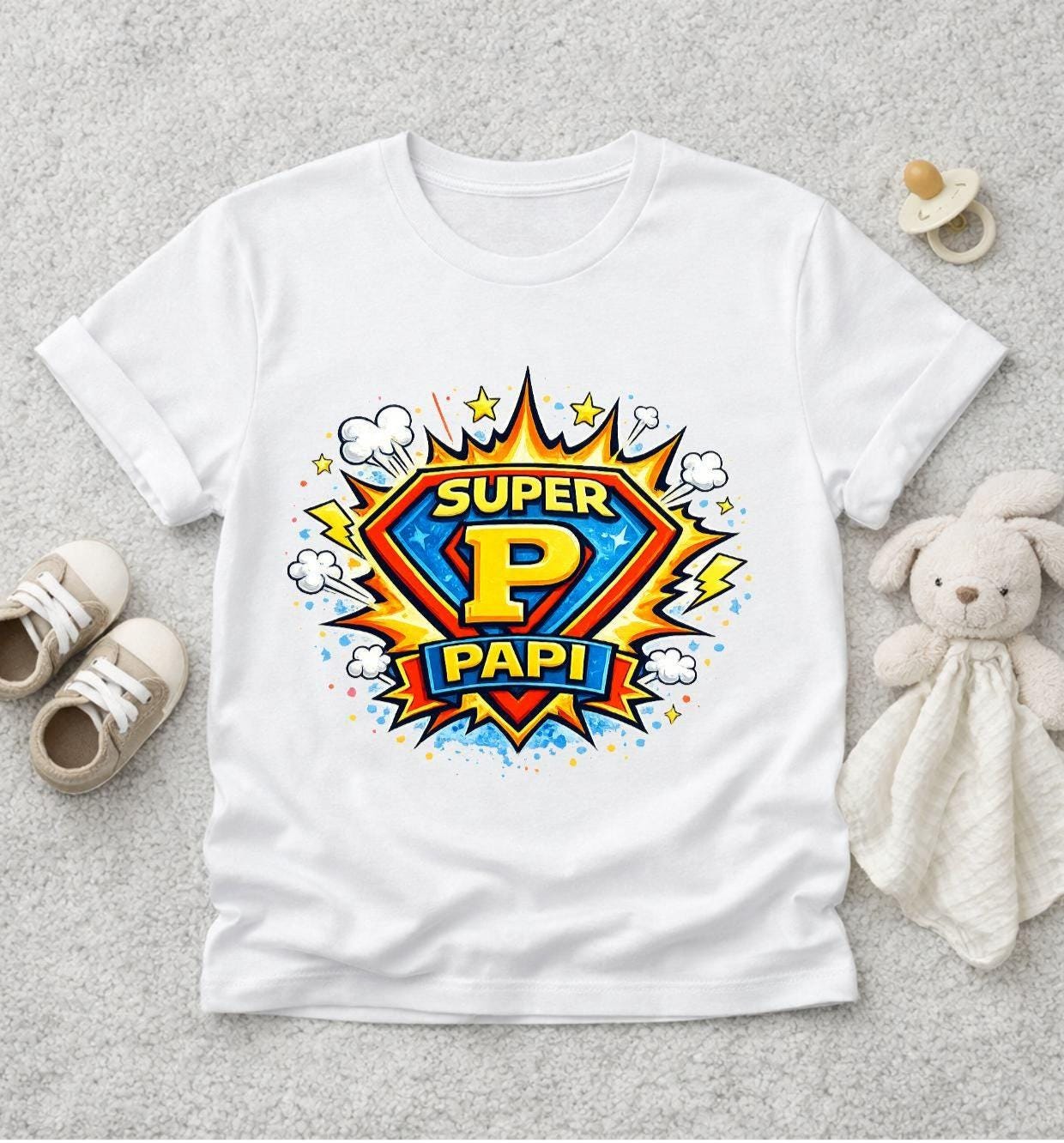 Super Papi T-Shirt Adult Child Baby Bodysuit - Original DTF Gift Family Superhero Announcement BD Comics Superman Spiderman