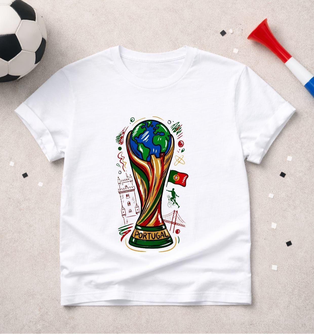T-shirt adulte ou enfant ou body bébé Coupe du Monde 2026 foot Portugal Ronaldo