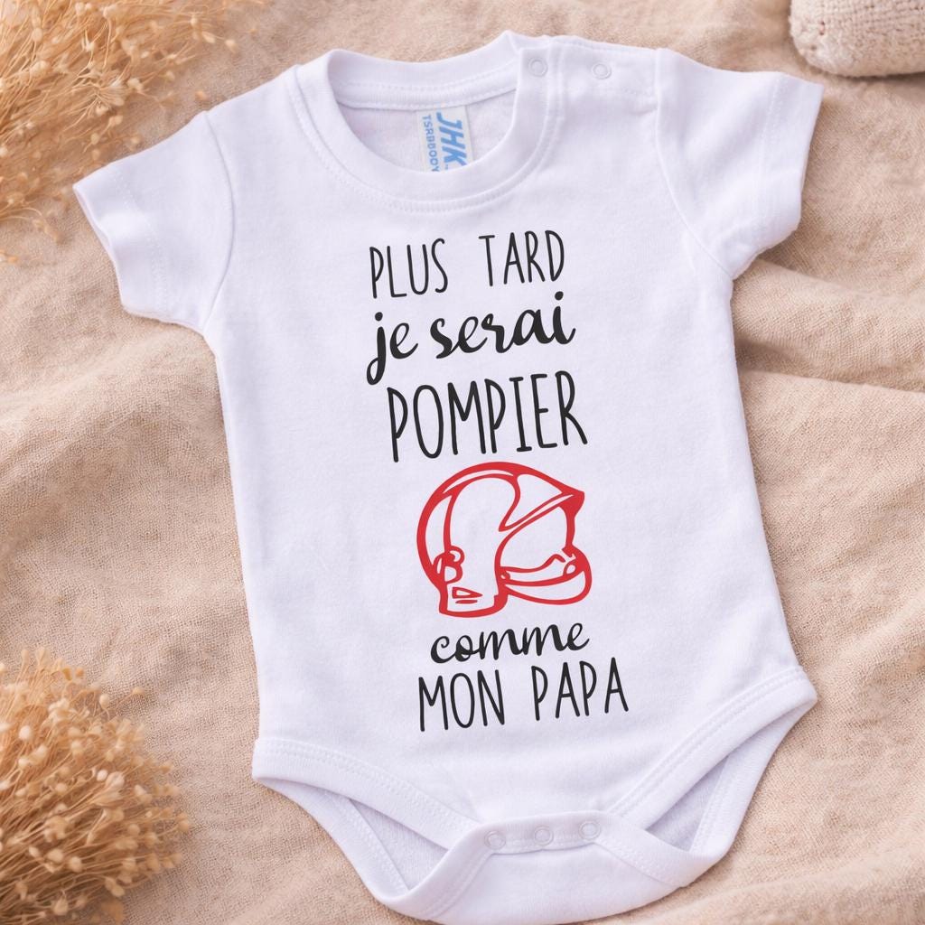 Body bébé Plus tard je serai pompier comme papa, casque de pompier, personnalisé avec prénom, annonce de grossesse