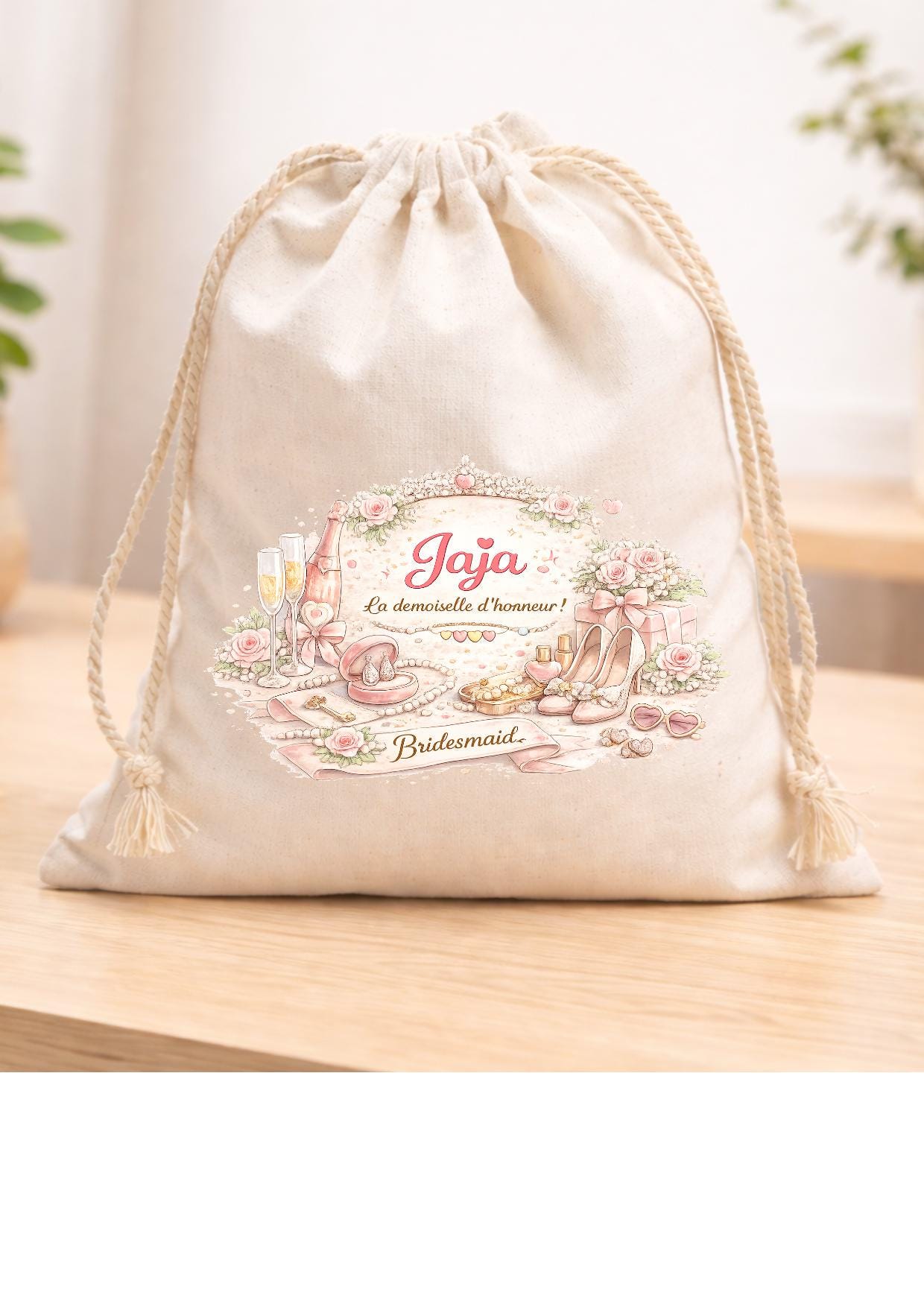 Sac pochon à cordon en tissu, coton, personnalisé avec VOTRE DESIGN, imprimé en DTF, haute qualité, texte au choix, dessin au choix
