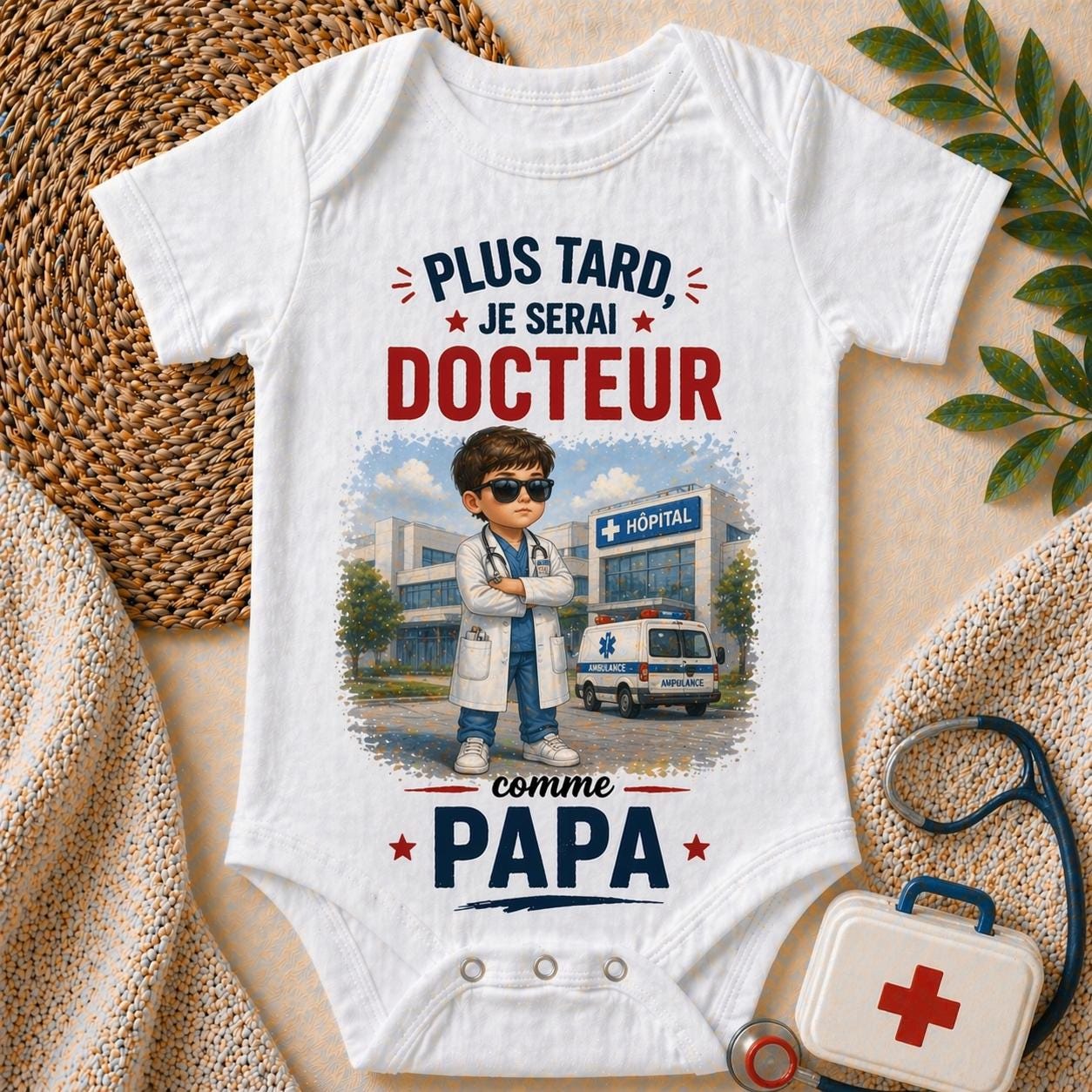 Body bébé plus tard je serai Docteur comme papa – Cadeau naissance original – Body bébé humour – Idée cadeau papa – Body personnalisé