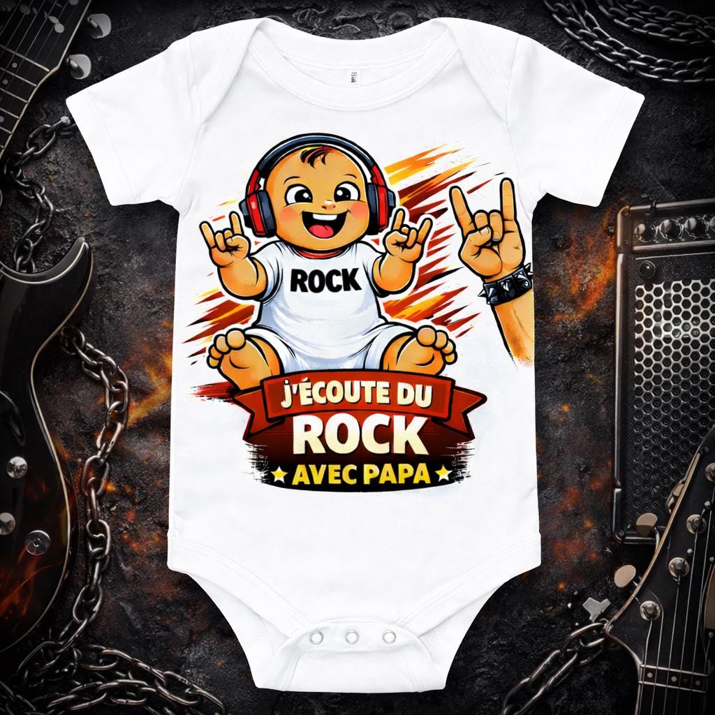 Body Bébé Rock avec Papa - Musique Metal Personnalisé Hard Rock Cadeau Futur Papa Annonce Grossesse