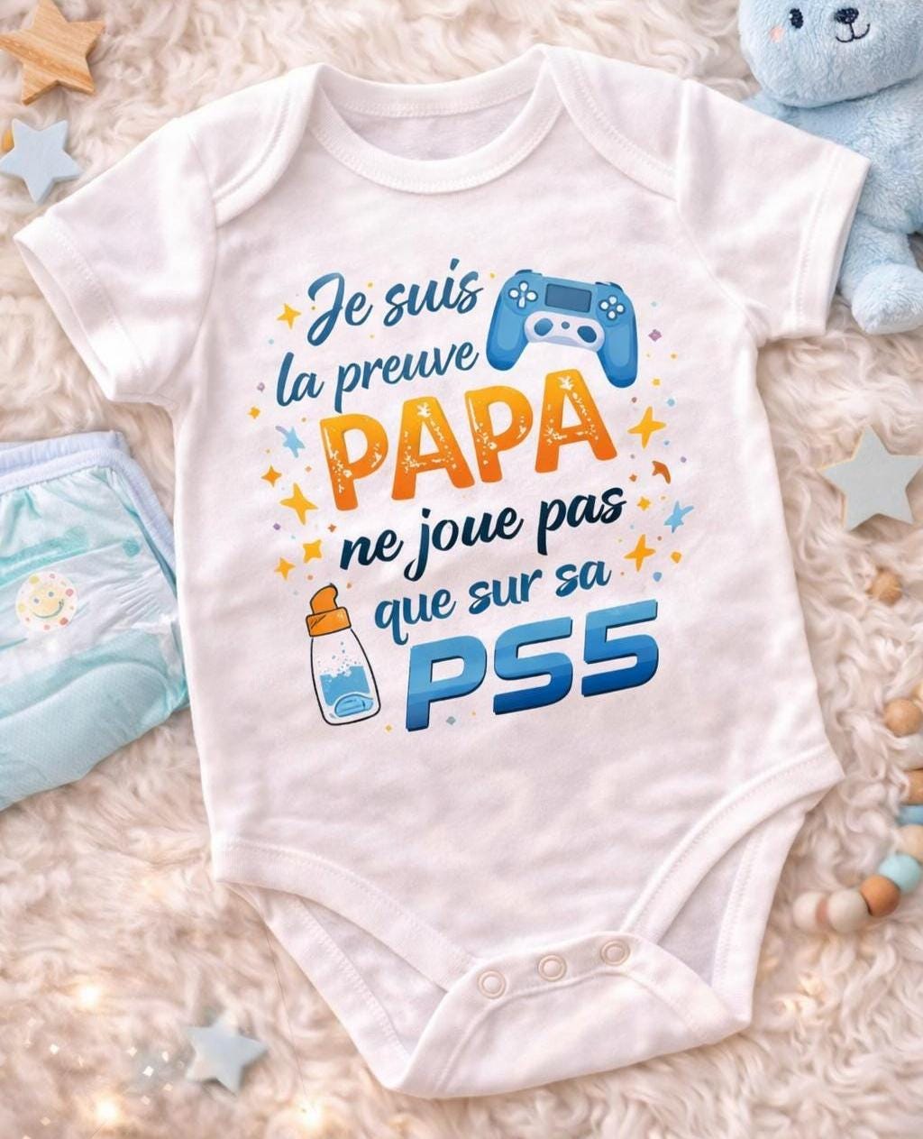 Body bébé humour, je suis la preuve que papa ne passe son temps sur sa ps5, drôle marrant, personnalisable vêtements bébé annonce grossesse