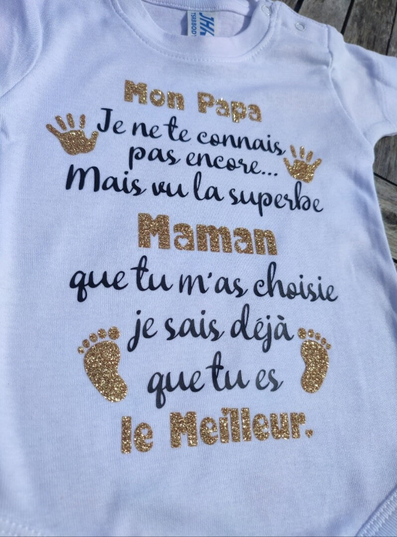 Body bébé annonce de naissance et grossesse à Papa Papi Mamie Tonton Tata Parrain, liste de naissance, bébé arrive, surprise, idée cadeau