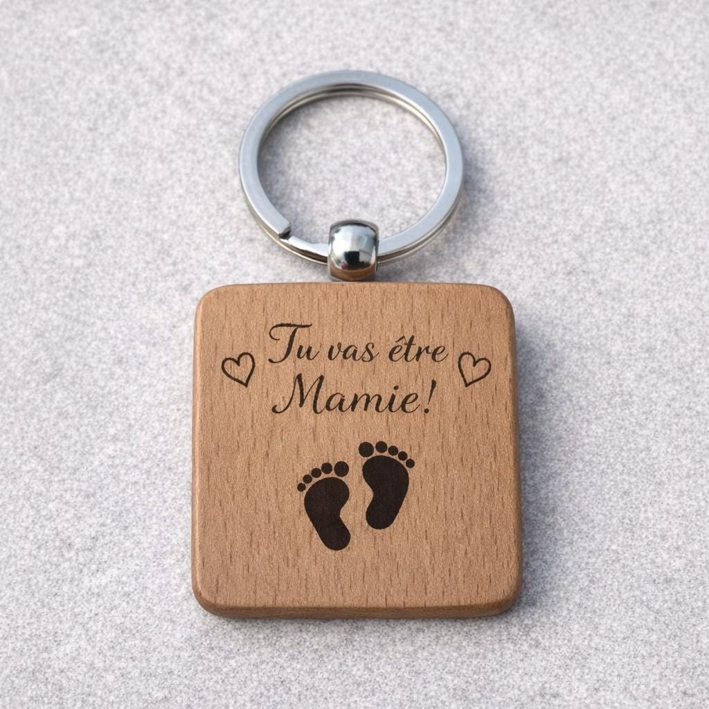 Porte clé en bois gravé, annonce grossesse, future mamie, baby shower,Tu vas être Mamie
