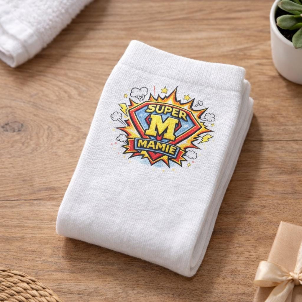 Chaussettes Super Mamie - Cadeau Original Fête des Grand-Mères - Humour Femme