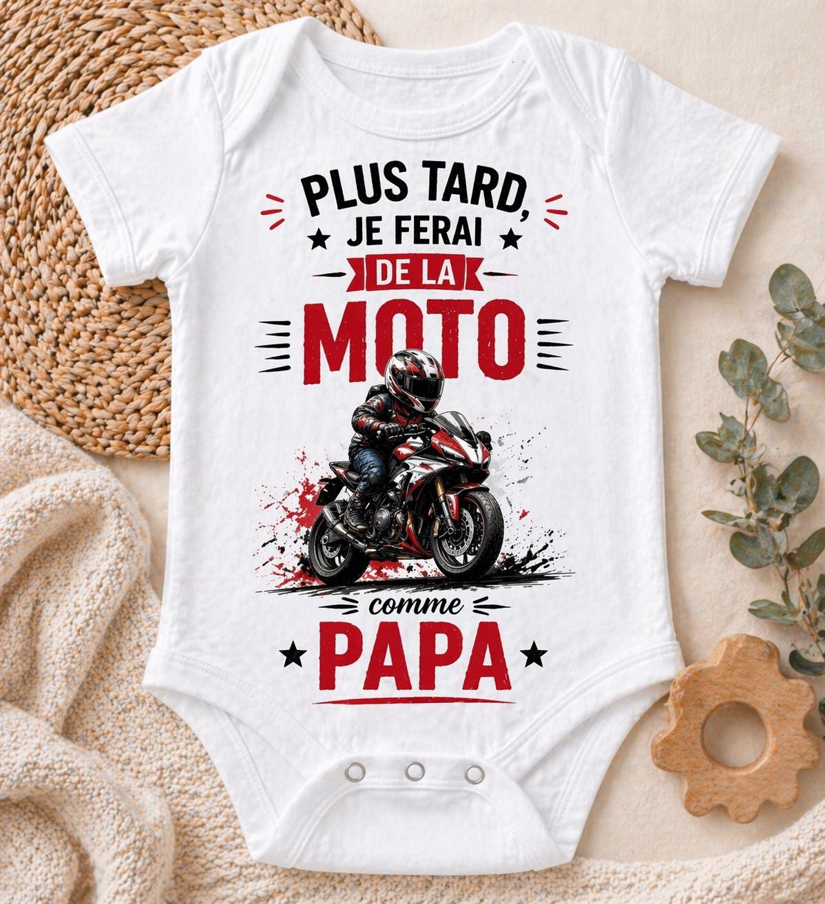 Body bébé pilote de moto comme papa – Cadeau naissance original – Body bébé humour – Idée cadeau papa – Bébé pilote – Body personnalisé