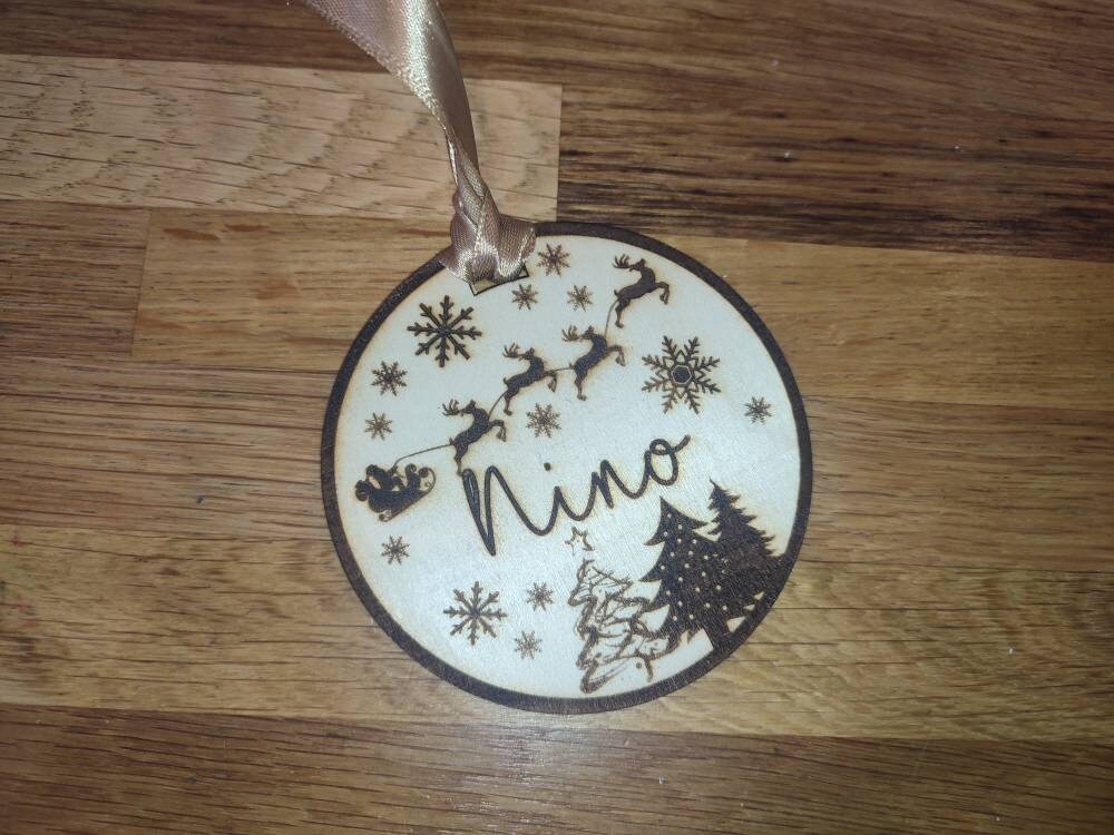 Ornement sapin de Noël en bois, gravure au laser, déco de Noël personnalisée avec prénom, arbre de Noël, boule de noël, décoration fêtes