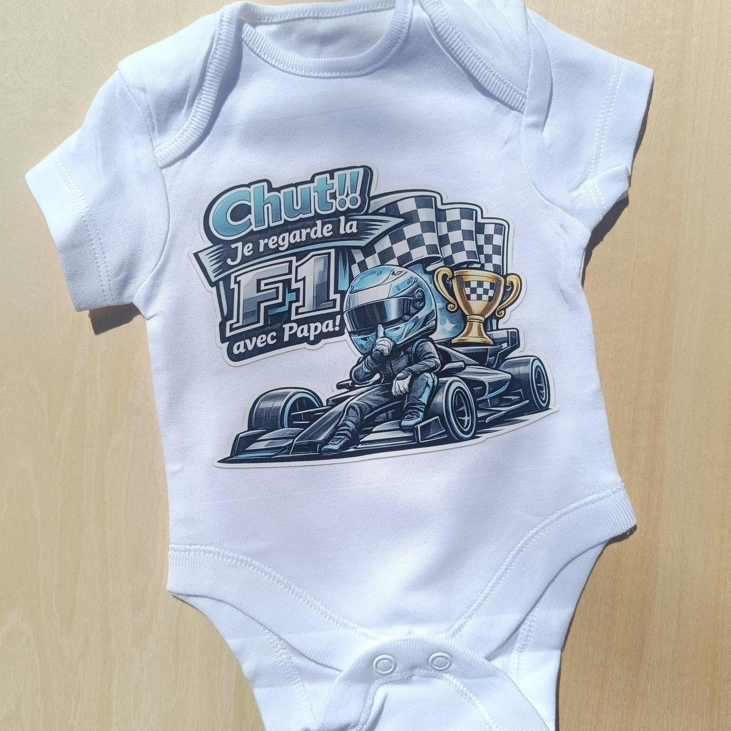 Body bébé F1 – Chut! Je regarde la F1 avec Papa! version Mercedes Russel