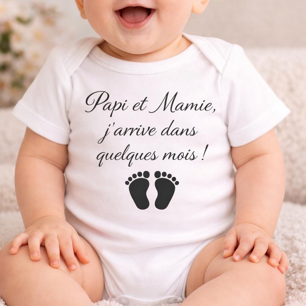 Body annonce grossesse, Papi et Mamie, j'arrive dans quelques mois! bébé arrive, cadeau bébé maternité, naissance, papy et mamie