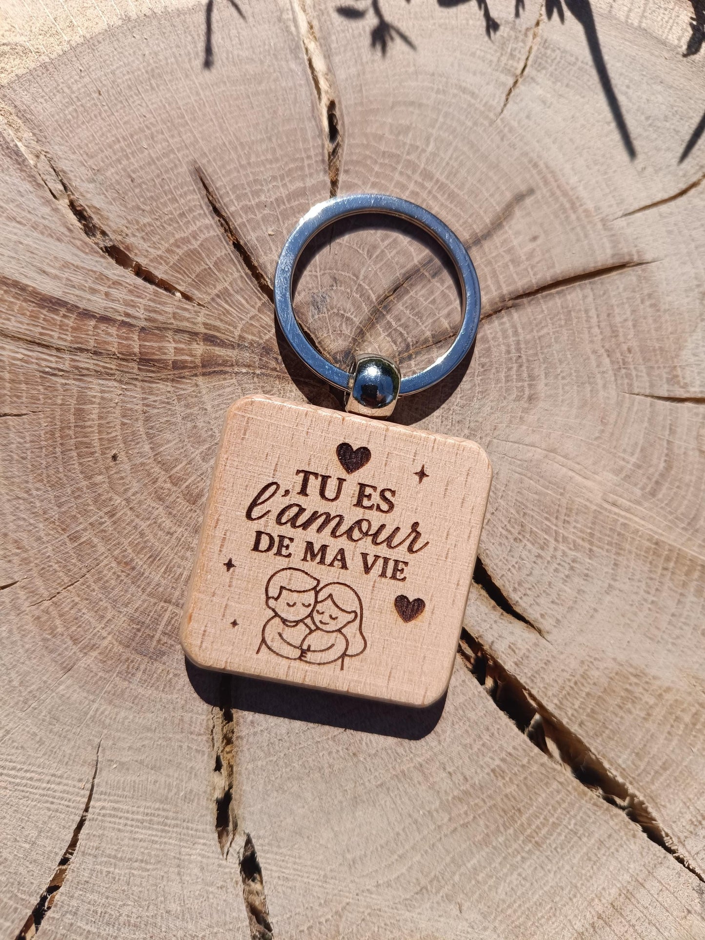Porte clé en bois gravé, amour de ma vie, je t'aime maman, couple femme mari enfant, cadeau déclaration, fête des mères, cadeau anniversaire