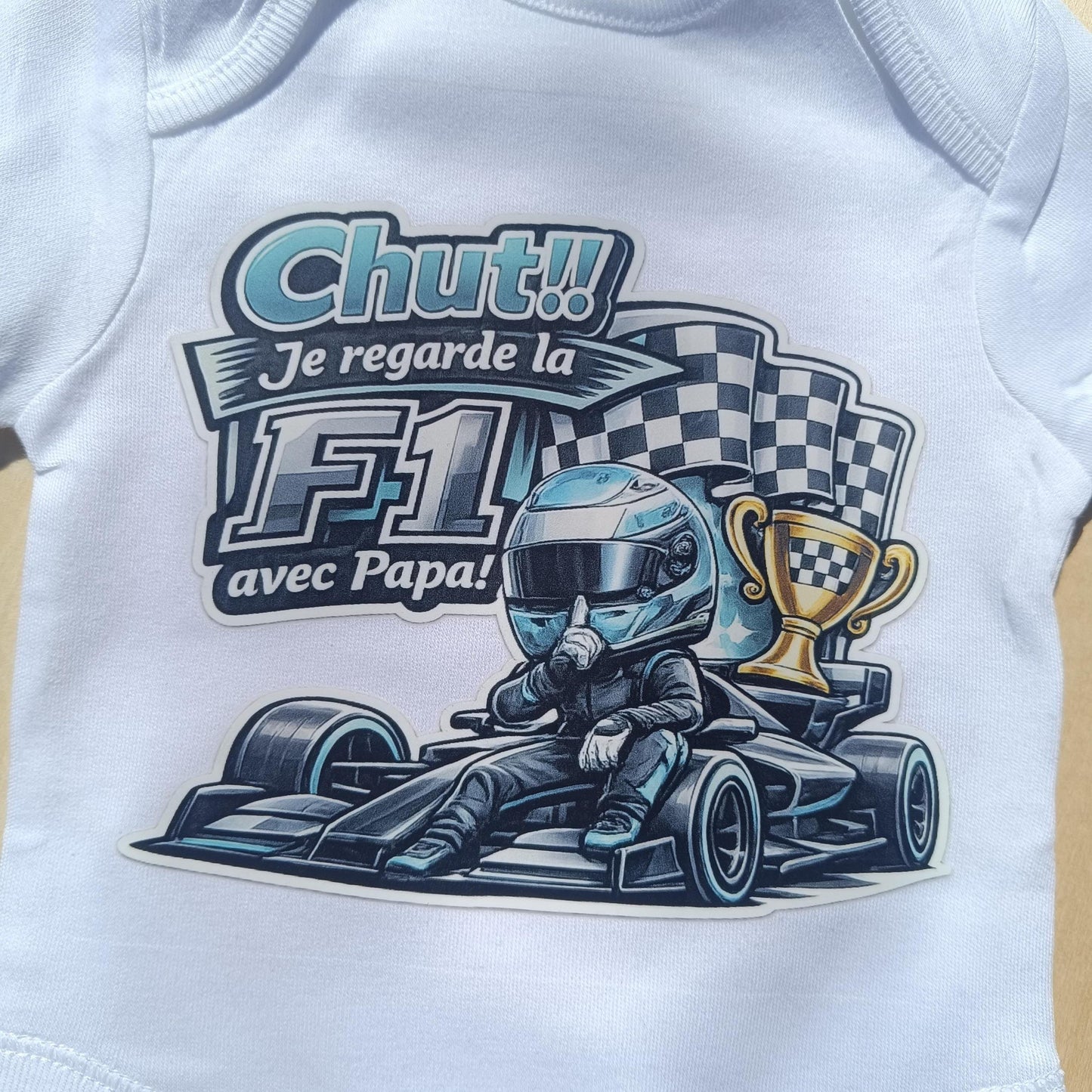 Body bébé F1 – Chut! Je regarde la F1 avec Papa! version Mercedes Russel