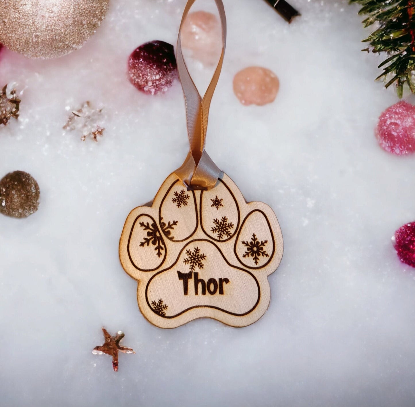 Ornement pour arbre de Noël patte de chien ou chat, déco, décoration, boule de noël en bois grave, joyeux Noël mamie sujet crèche