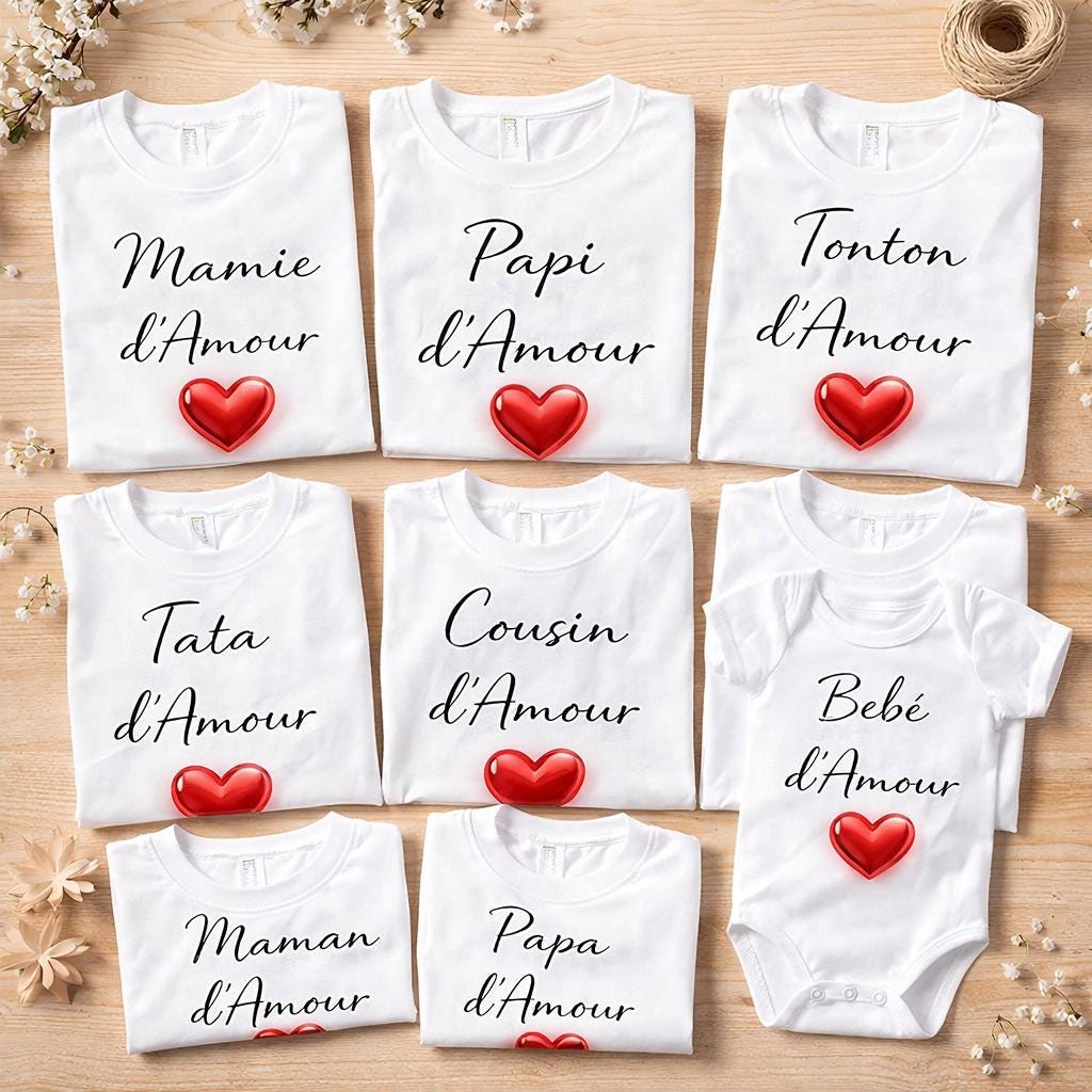 Tshirts ou body assortis, Papa d'amour, Maman, bébé
