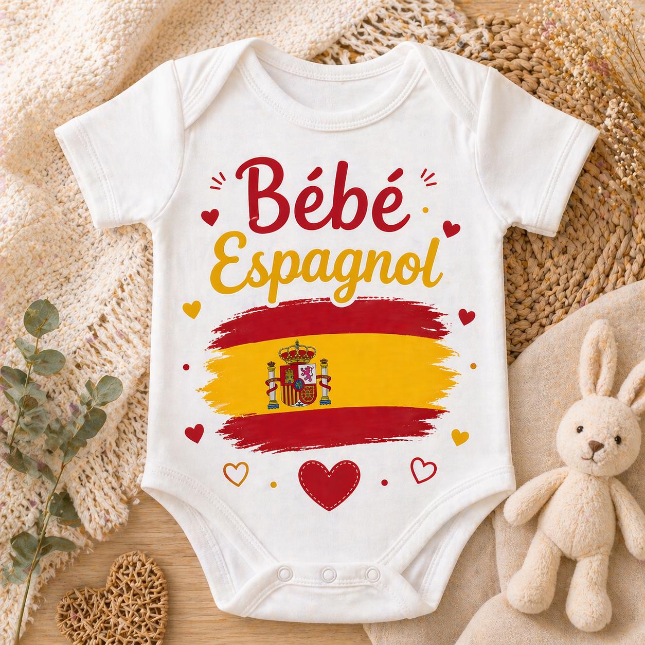 Body personnalisé bébé espagnol avec drapeau | Body naissance personnalisé | Cadeau bébé original | Tunisie Algérie Maroc Espagne Portugal