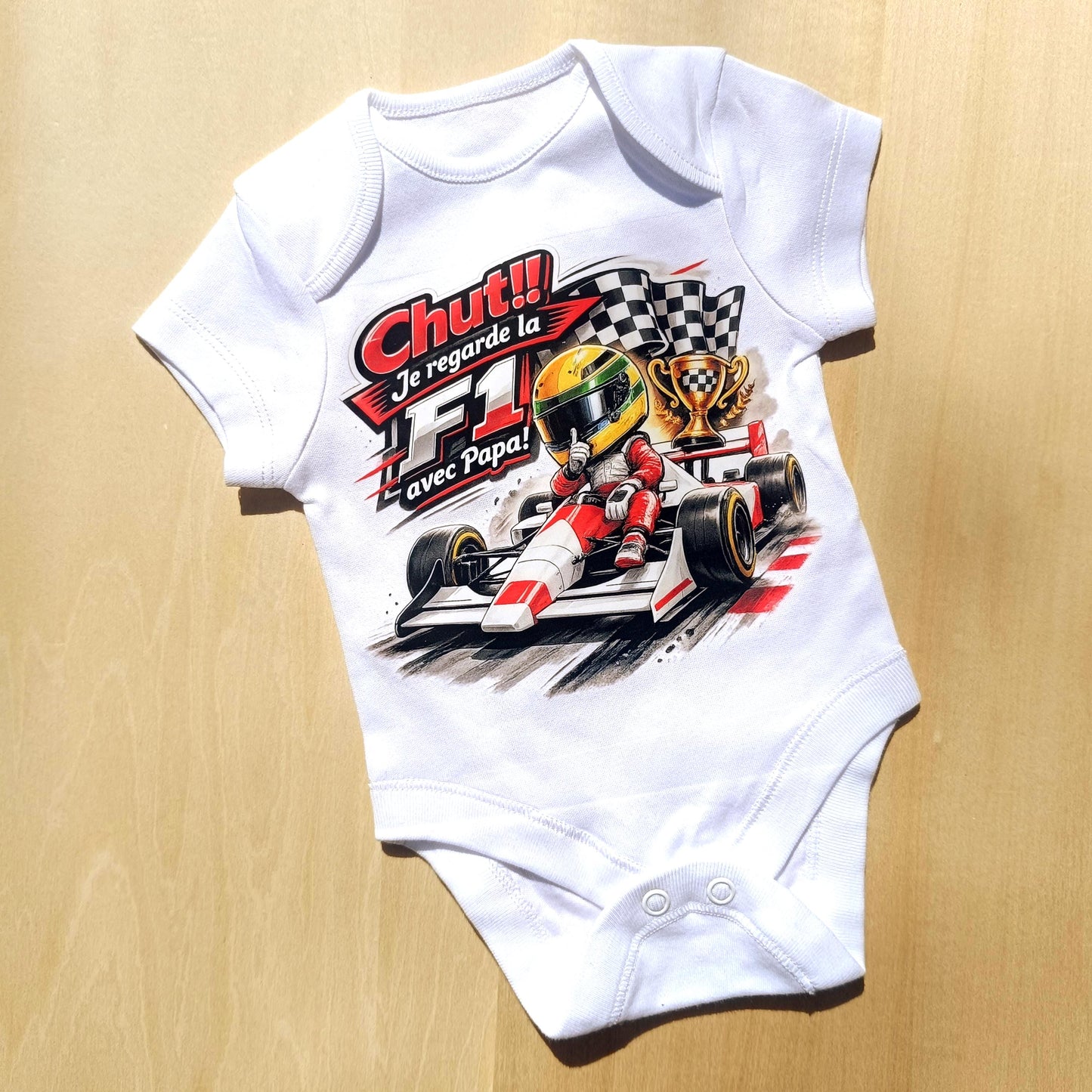 Body bébé F1 – Chut, je regarde la F1 avec Papa – Ayrton Senna Mclaren