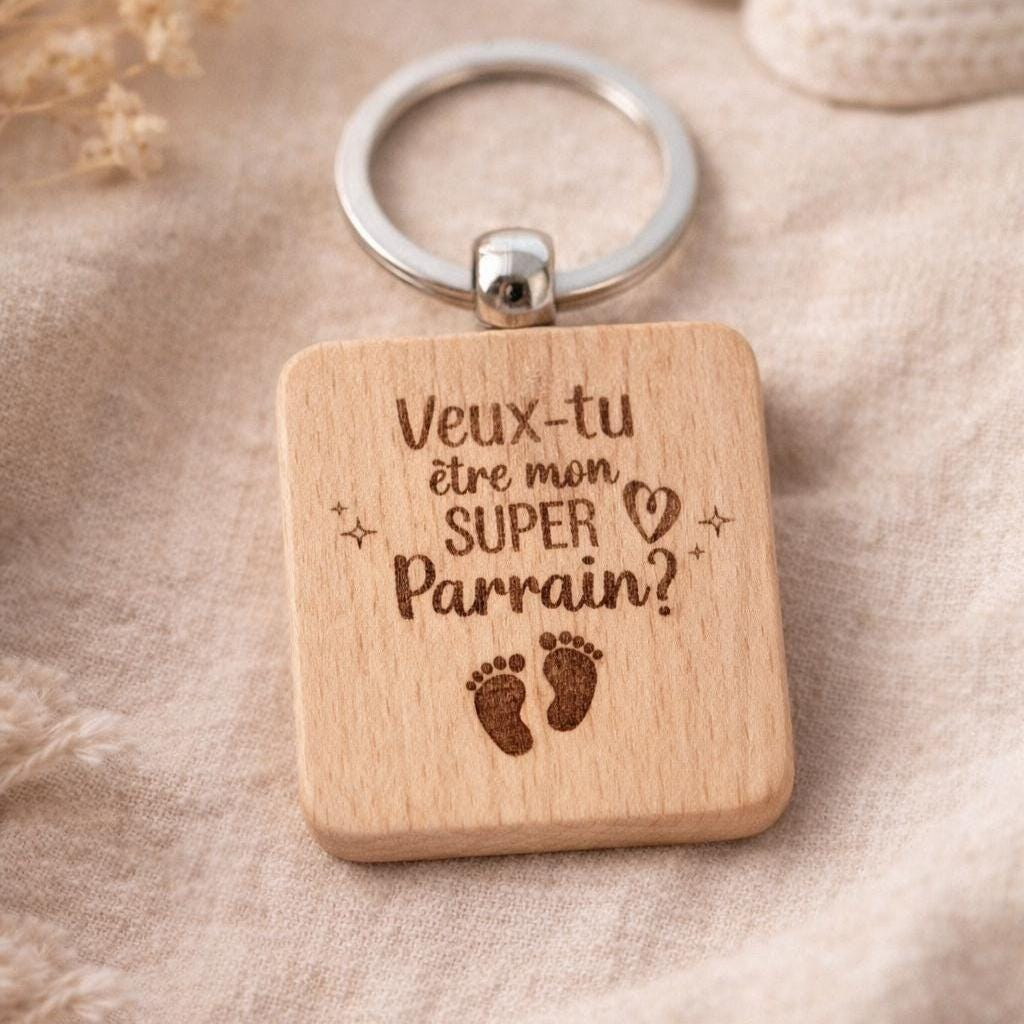 Porte clé en bois - Idée cadeau pour une demande de parrain - Veux-tu être ma marraine ou mon parrain ? Souvenir personnalisé français
