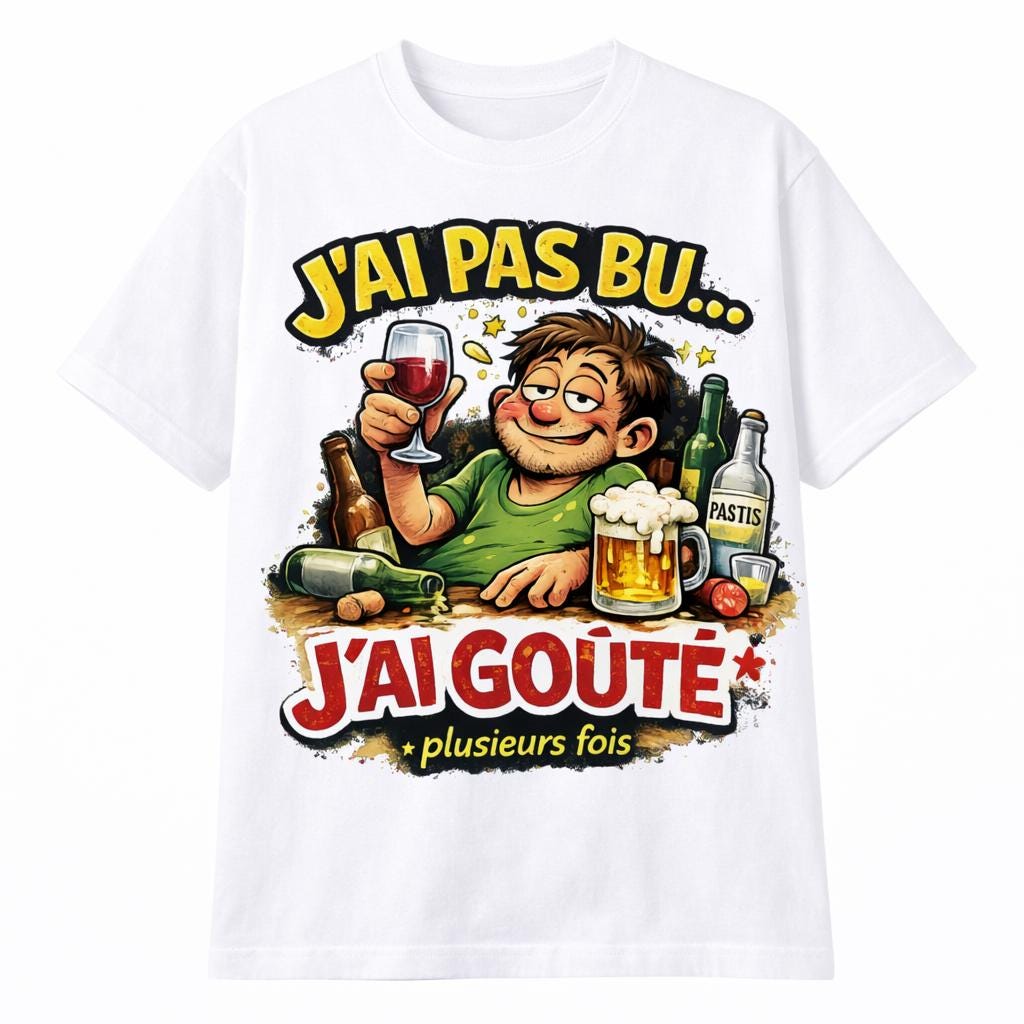 T-shirt humour apéro homme | J’ai pas bu j’ai goûté plusieurs fois | Cadeau drôle alcool | Tee-shirt humour français
