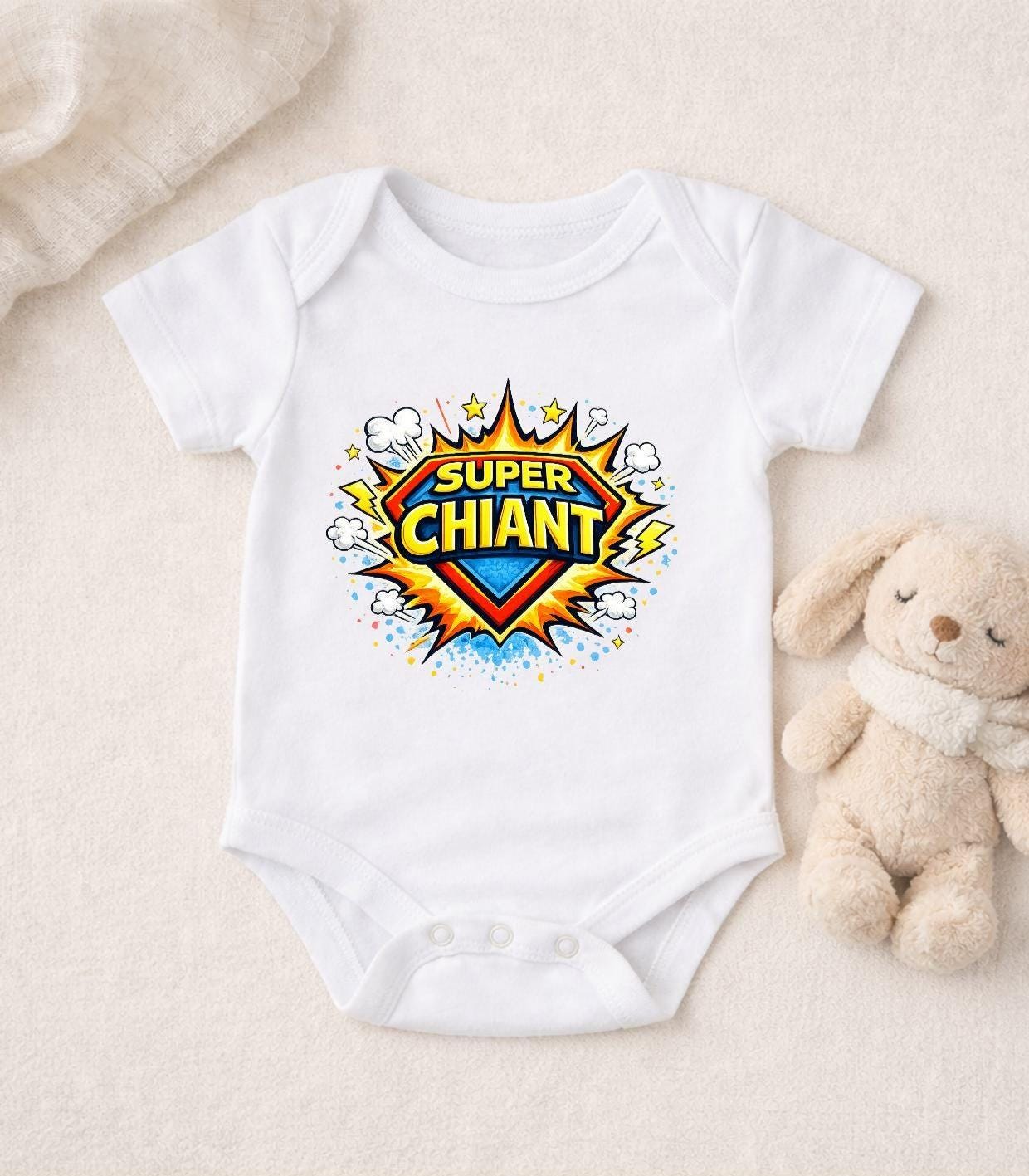 Super Chiant – T-shirt adulte, enfant ou body bébé – Annonce famille super héros - BD Comics Superman Spiderman - cadeau famille original