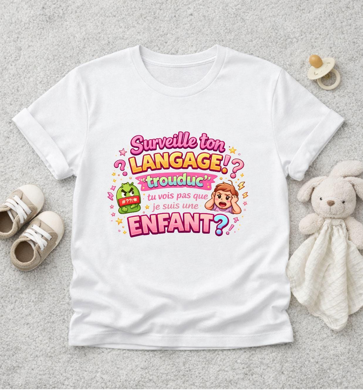 Body bébé humour – Surveille ton langage trouduc – T-shirt enfant drôle – Cadeau naissance insolent – Humour noir bébé