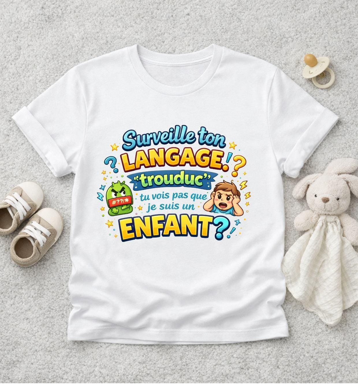 Body bébé humour – Surveille ton langage trouduc – T-shirt enfant drôle – Cadeau naissance insolent – Humour noir bébé