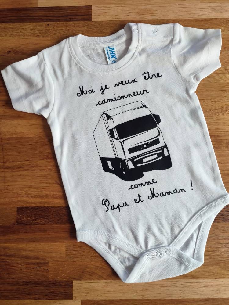 Body bébé “Moi aussi je veux être camionneur comme papa” – Cadeau pour papa routier – Body humoristique bébé – Gravejoli