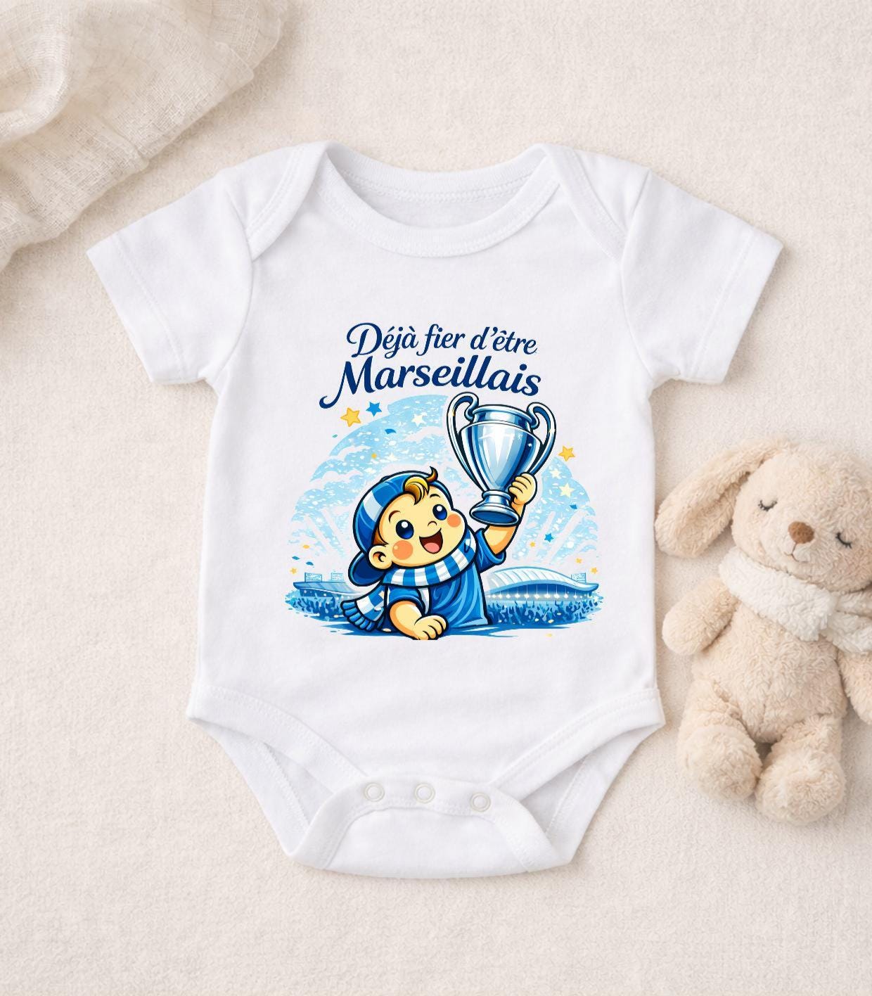 Body Bebe Minot Supporter Marseillais - Tshirt Naissance Football Cadeau DTF Foot Marseille Fier OM