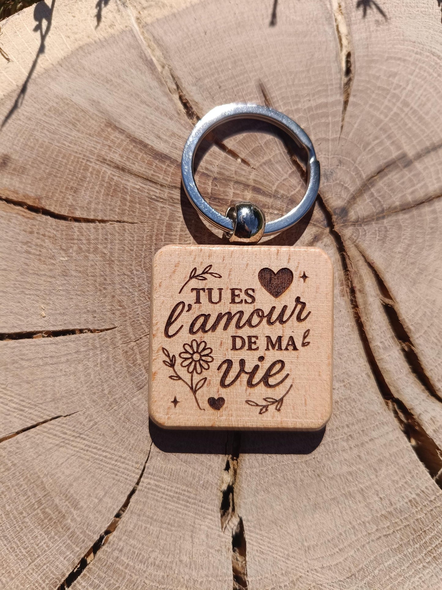 Porte clé en bois gravé, amour de ma vie, je t'aime maman, couple famille cadeau déclaration, fête des mères, cadeau anniversaire