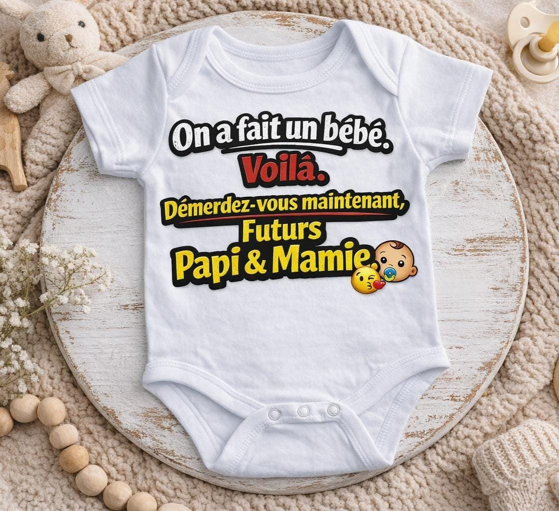 Body annonce grossesse /humour beauf annonce grossesse / body pour papi et mamie / body personnalisé futur grands parents / j'arrive en 2026