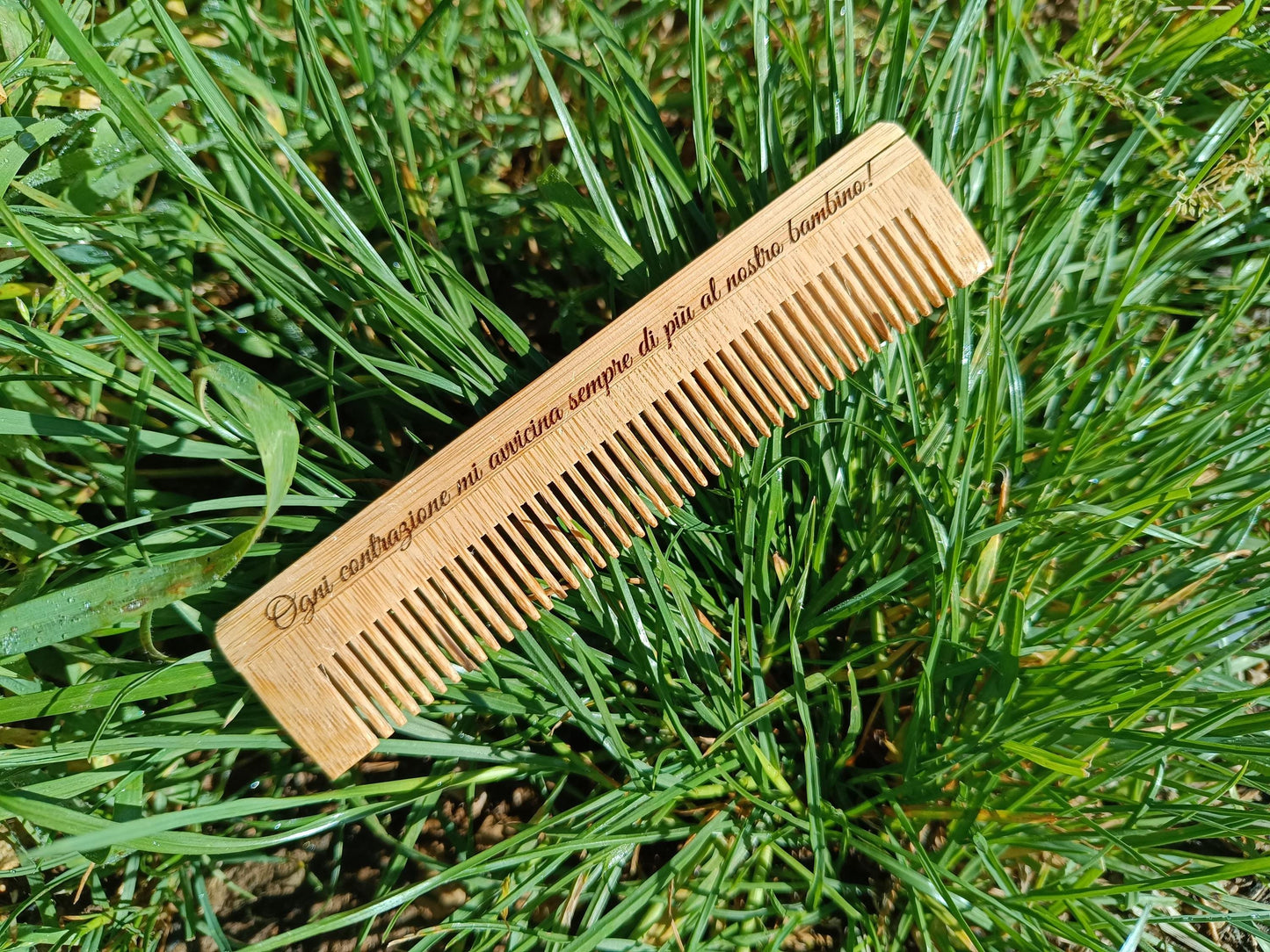 Natural Birth Bamboo Comb 13cm - Engraved Mantra Pain Relief Tool for Labor Without Epidural