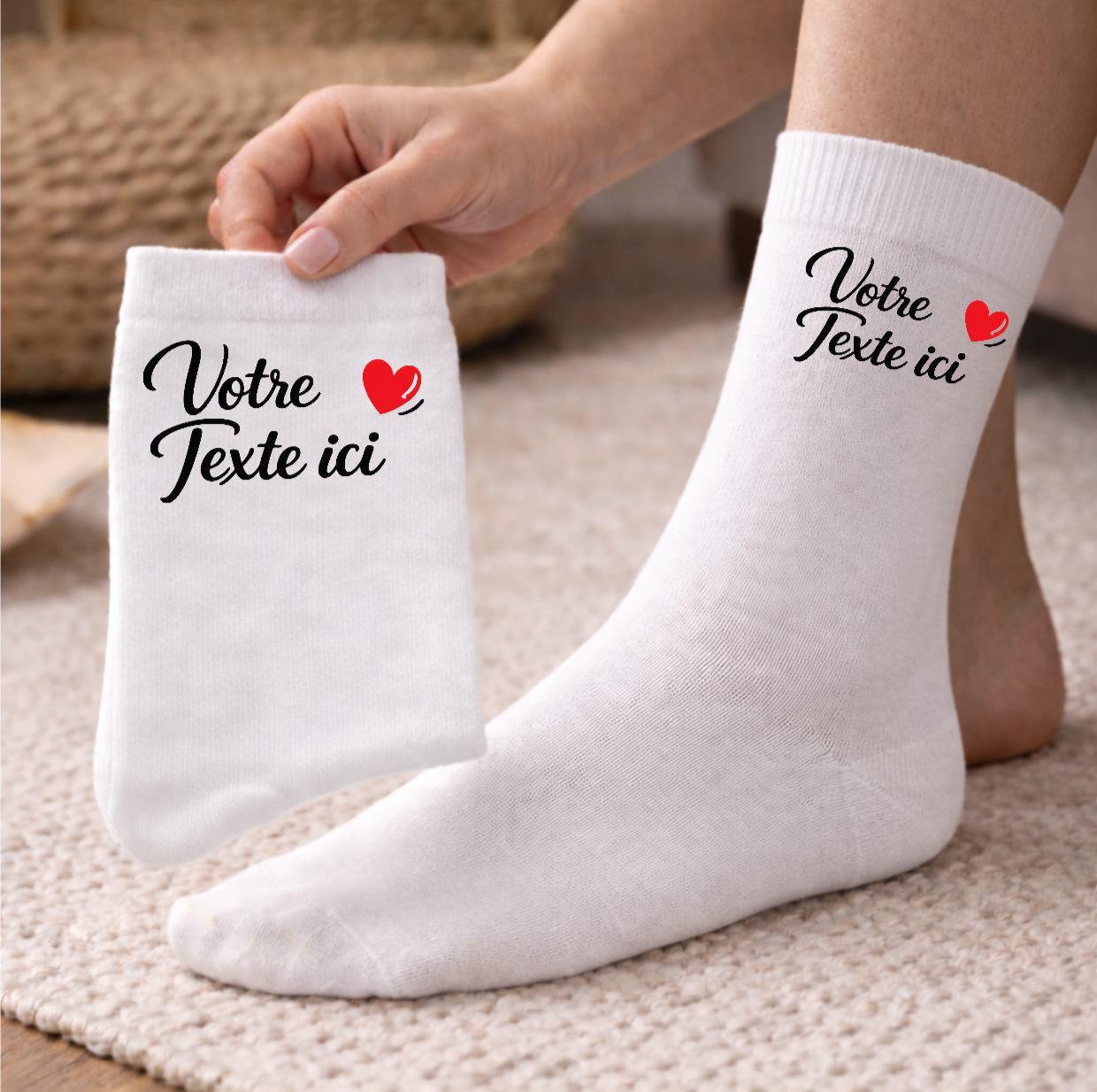 Paire de chaussettes avec texte ou photo personnalisée imprimées à la mode, chaussettes à paillettes, design au choix