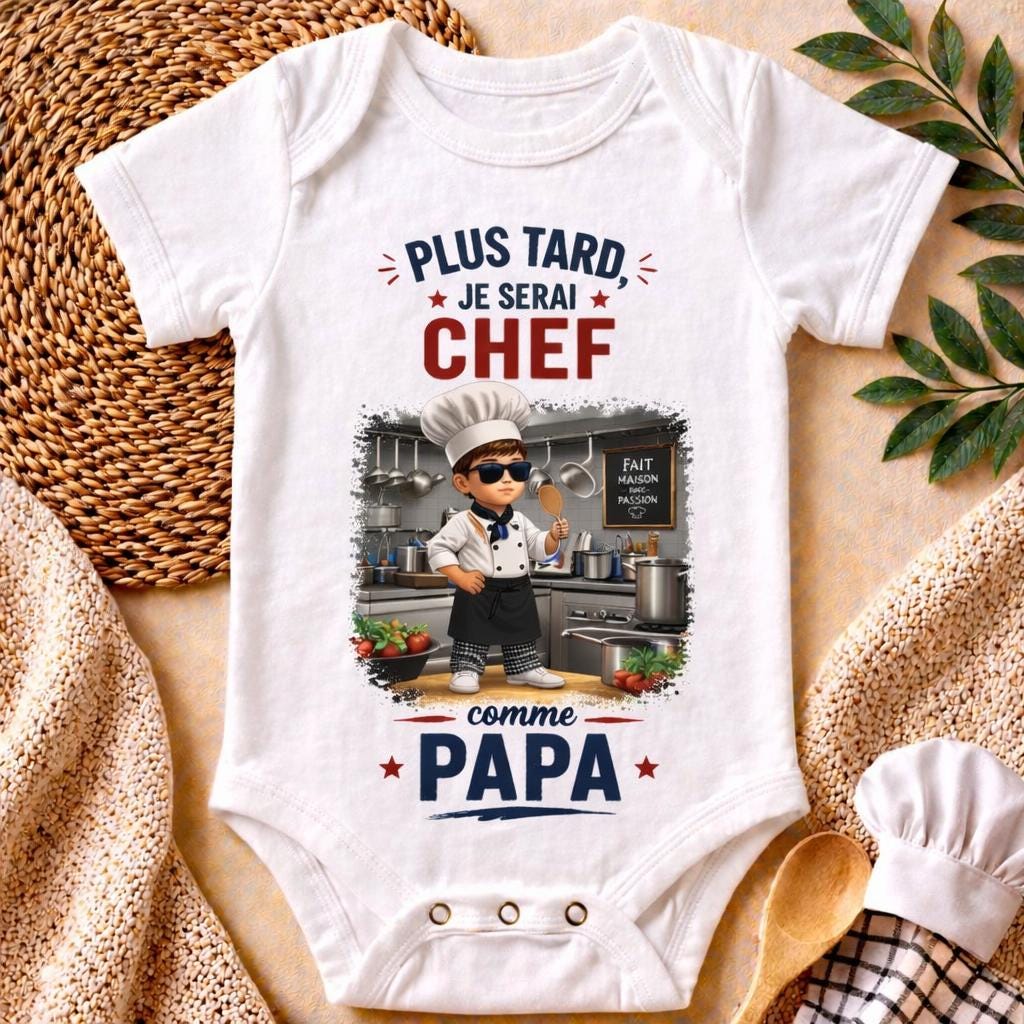 Body bébé plus tard je serai chef de cuisine comme papa – Cadeau naissance original – Body bébé humour – cadeau papa – Body personnalisé