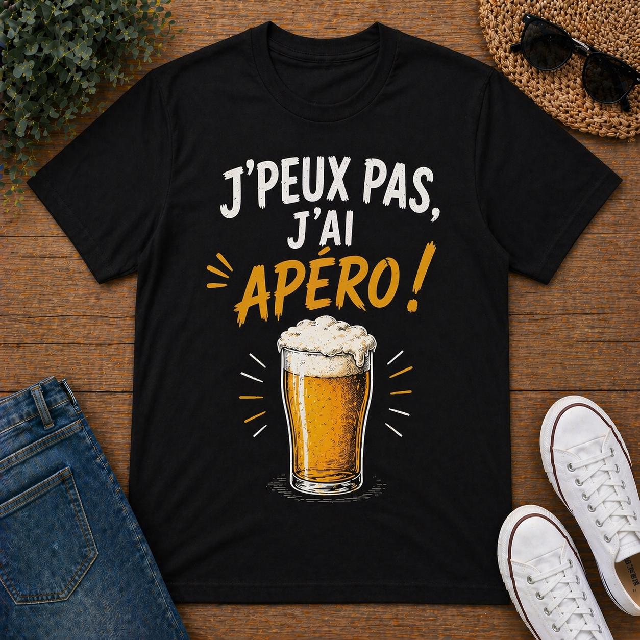 T-shirt humour apéro – J'peux pas, j'ai apéro– Tee shirt beauf drôle – Cadeau homme humour alcool - Carnaval Dunkerque - marrant