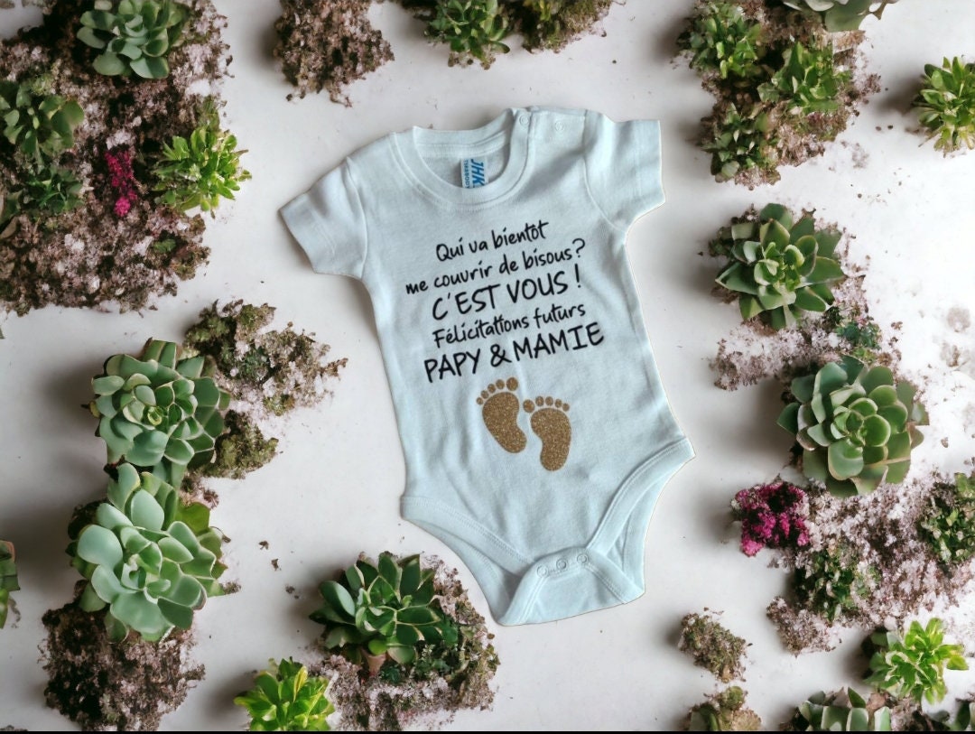 Body bébé annonce grossesse Papy Mamie – Idée annonce grands-parents – Body naissance original personnalisé – Cadeau futur papi mamie
