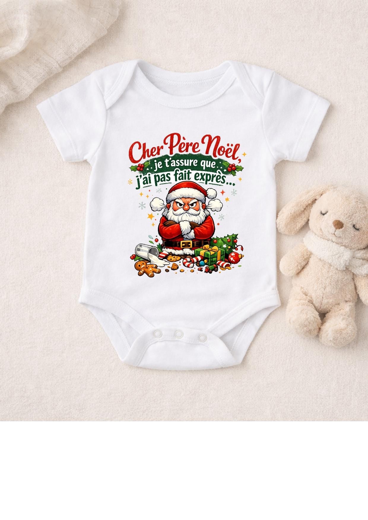 Body bébé Père noël, j'ai pas fait exprès, à personnaliser, personnalisé, floqué, idée cadeau marraine parrain