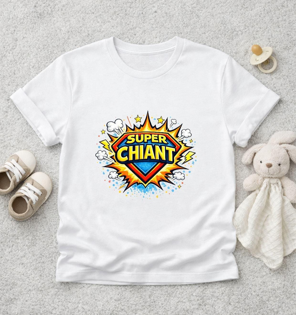 Super Chiant – T-shirt adulte, enfant ou body bébé – Annonce famille super héros - BD Comics Superman Spiderman - cadeau famille original