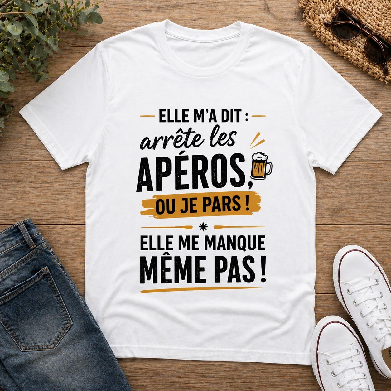 T-shirt humour apéro – Elle m'a dit d'arrêter l'apéro – Tee shirt beauf drôle – Cadeau homme humour alcool - Carnaval Dunkerque - marrant