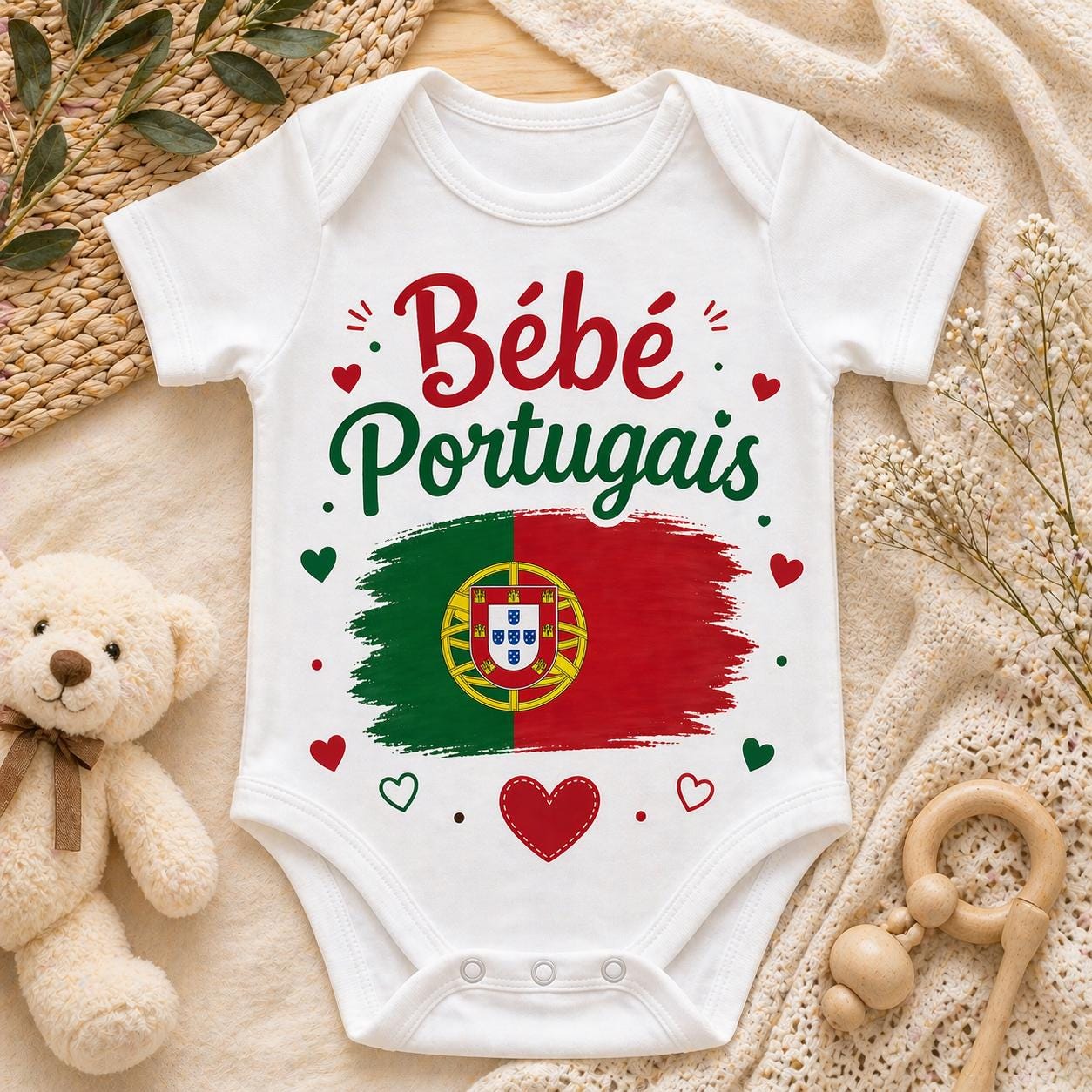 Body bébé personnalisé Portugal avec drapeau | Body naissance personnalisé | Cadeau bébé original | Tunisie Algérie Maroc Espagne Portugal