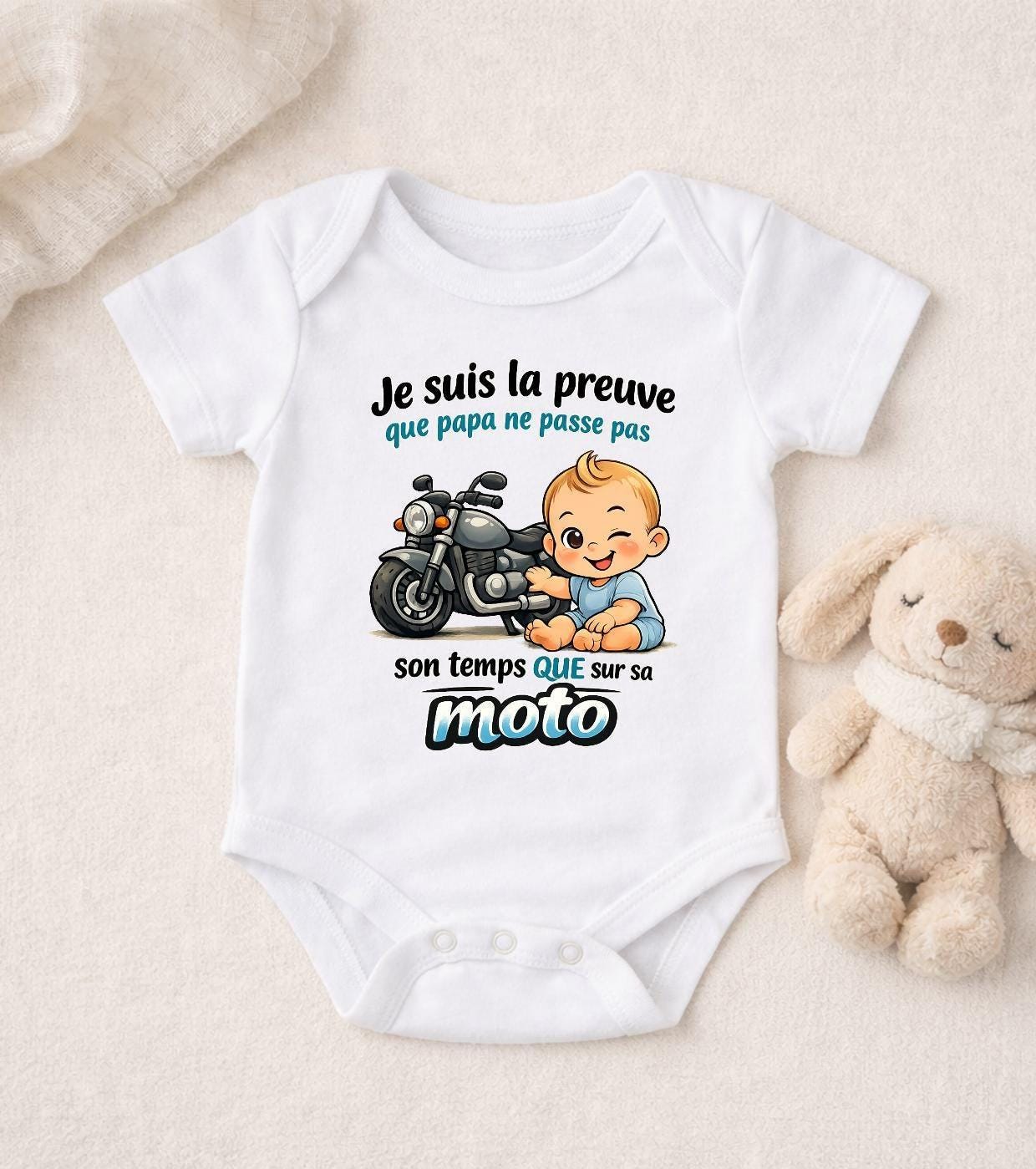 Body bébé humour papa motard – Cadeau naissance original – Bébé fille clin d’œil moto – Body bébé drôle papa moto