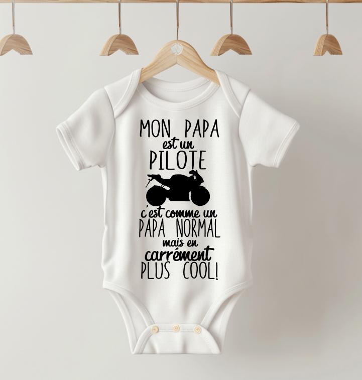 Baby Bodysuit Humour Papa Pilote Motard - Cadeau Naissance Original Suzuki Honda Yamaha GSX R1 Biker Gift