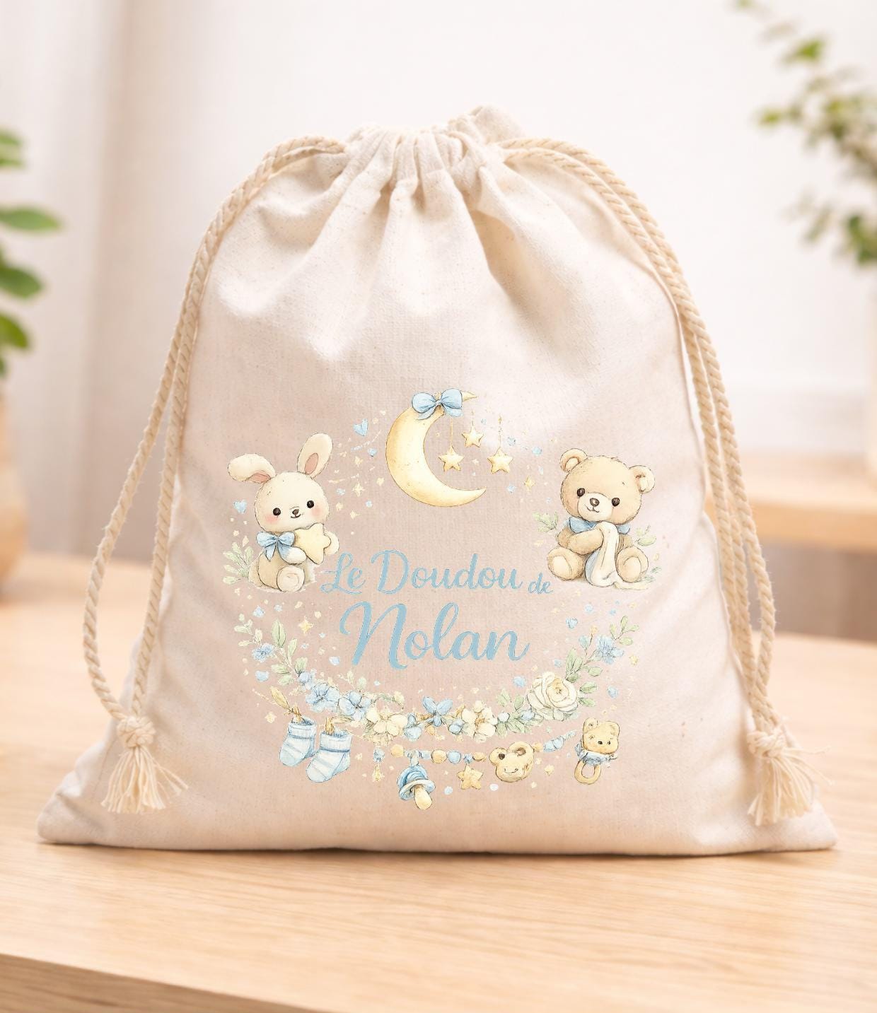 Sac pochon à cordon en tissu, sac à doudou, coton, Les petites affaires de Prénom, haute qualité, EVJF demoiselle d'honneur