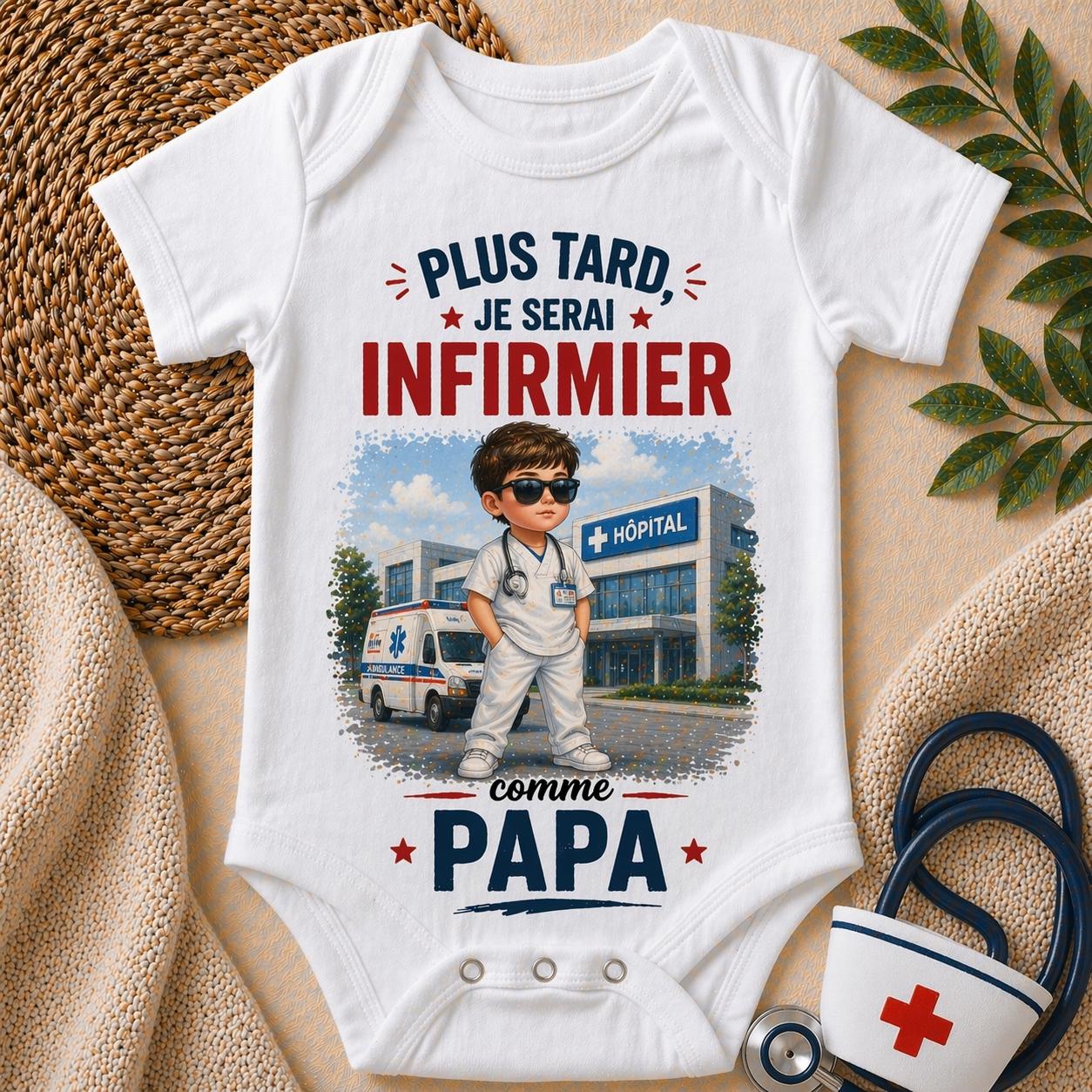 Body bébé plus tard je serai Infirmier comme papa – Cadeau naissance original – Body bébé humour – Idée cadeau papa – Body personnalisé