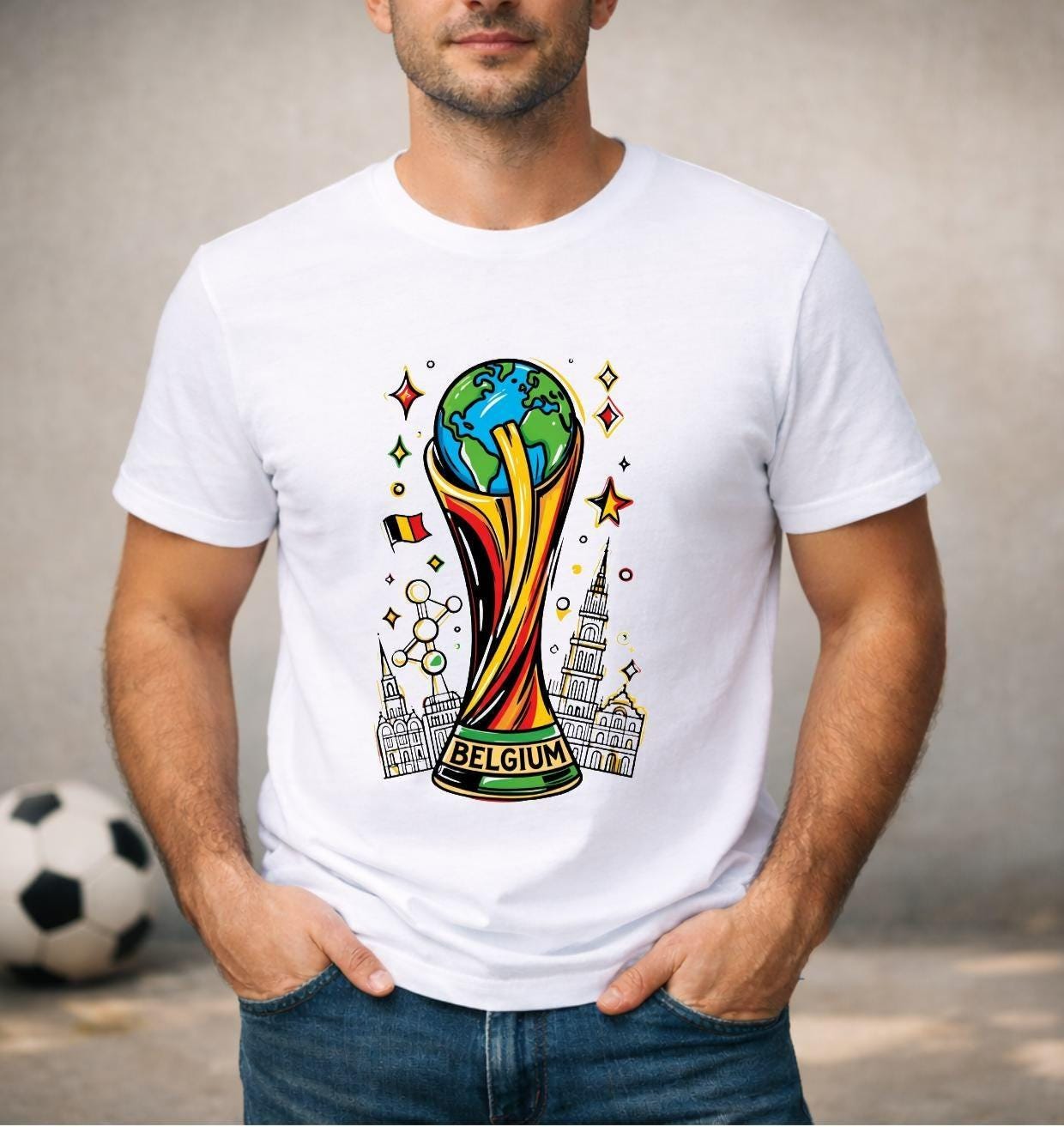 T-shirt adulte ou enfant ou body bébé Coupe du Monde 2026 foot Belgique