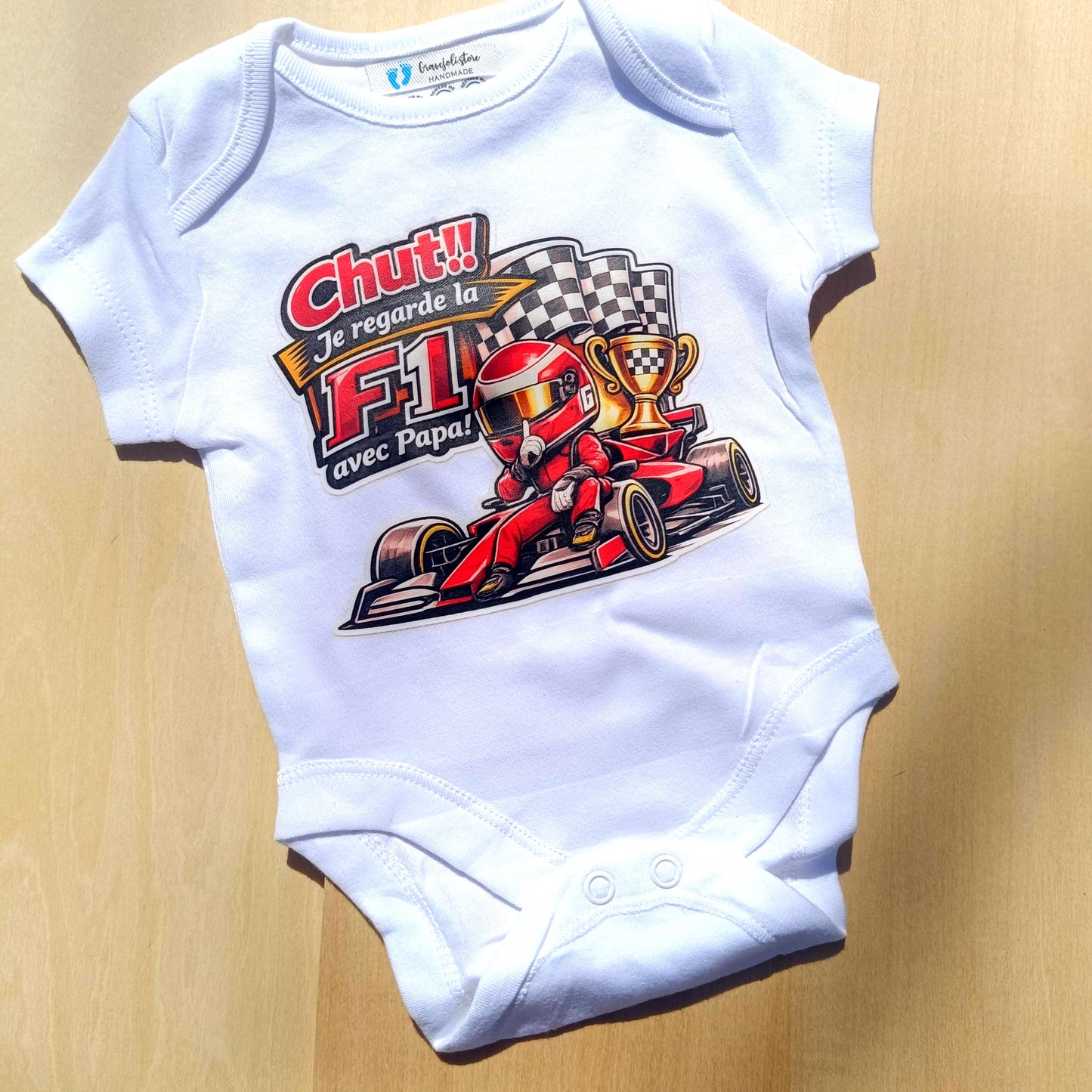 Body bébé F1 – Chut ! je regarde la F1 avec Papa– Charles Leclerc Ferrari