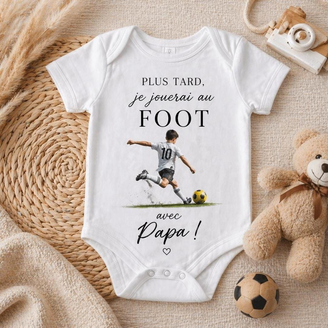 Body bébé foot avec papa – Cadeau naissance original – Body bébé humour – Idée cadeau papa – Bébé footballeur – Body personnalisé enfant