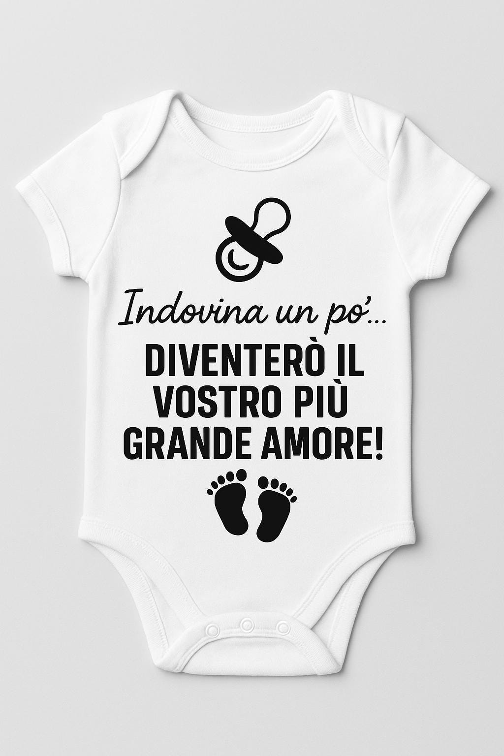 Body neonato annuncio gravidanza – Idea regalo originale per nonni, zii, famiglia – Body cotone bianco con frase personalizzata