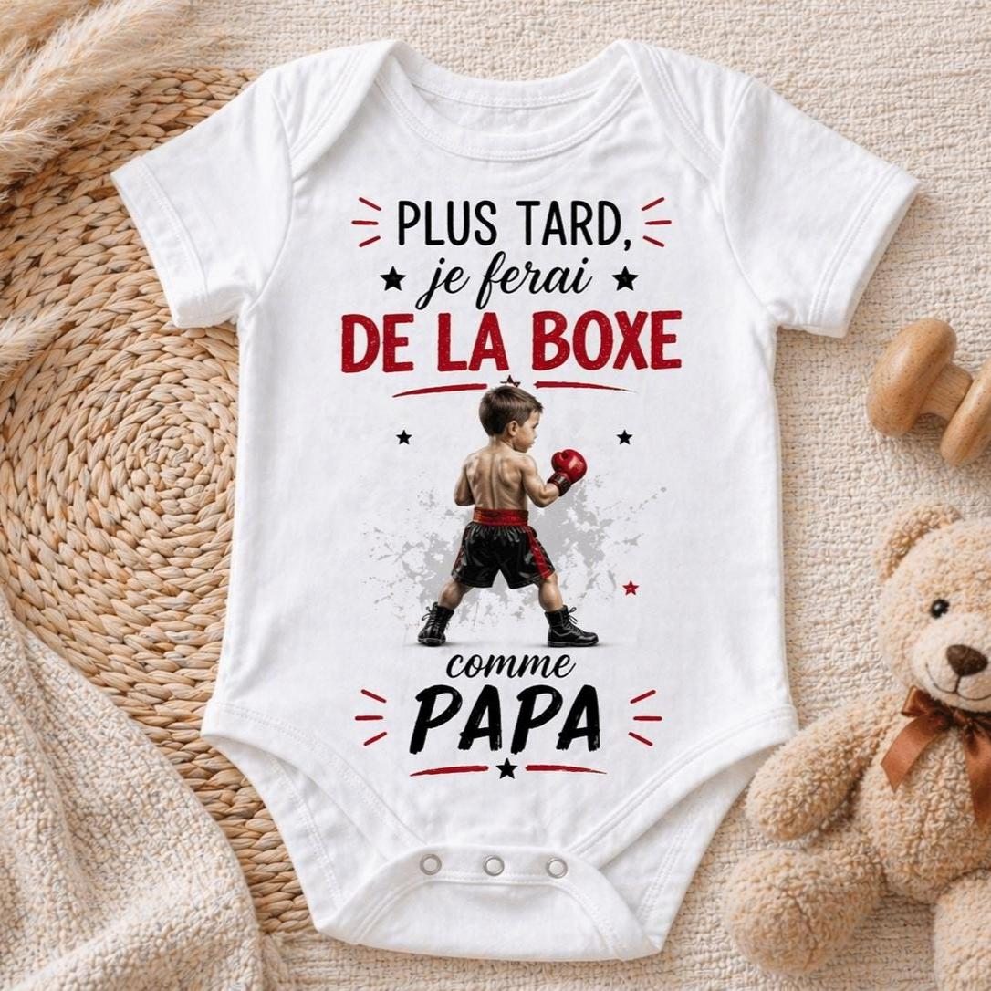 Body bébé boxe avec papa – Cadeau naissance original – Body bébé humour – Idée cadeau papa – Bébé boxeur – Body personnalisé enfant