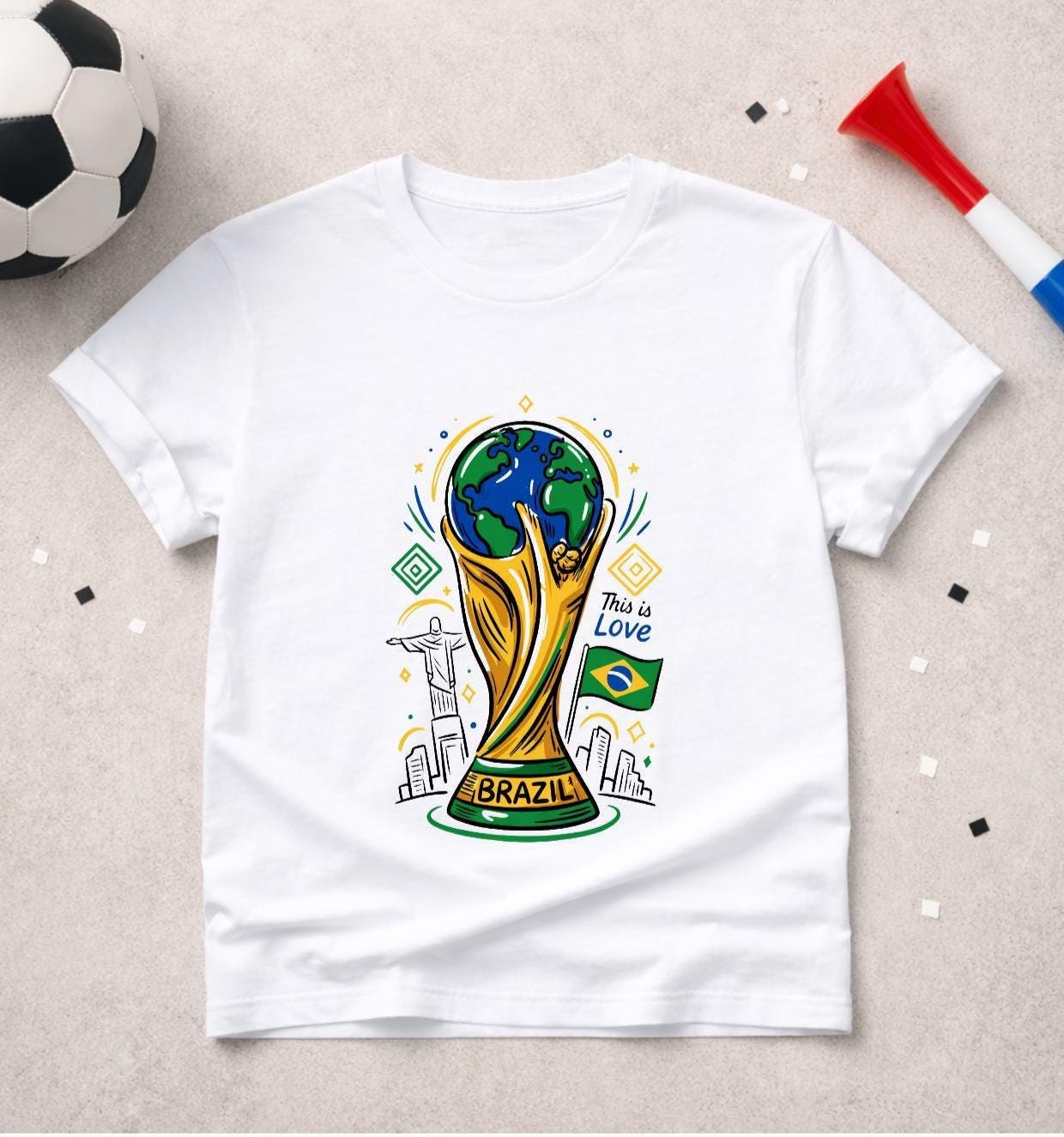 T-shirt adulte ou enfant ou body bébé Coupe du Monde 2026 foot Brésil